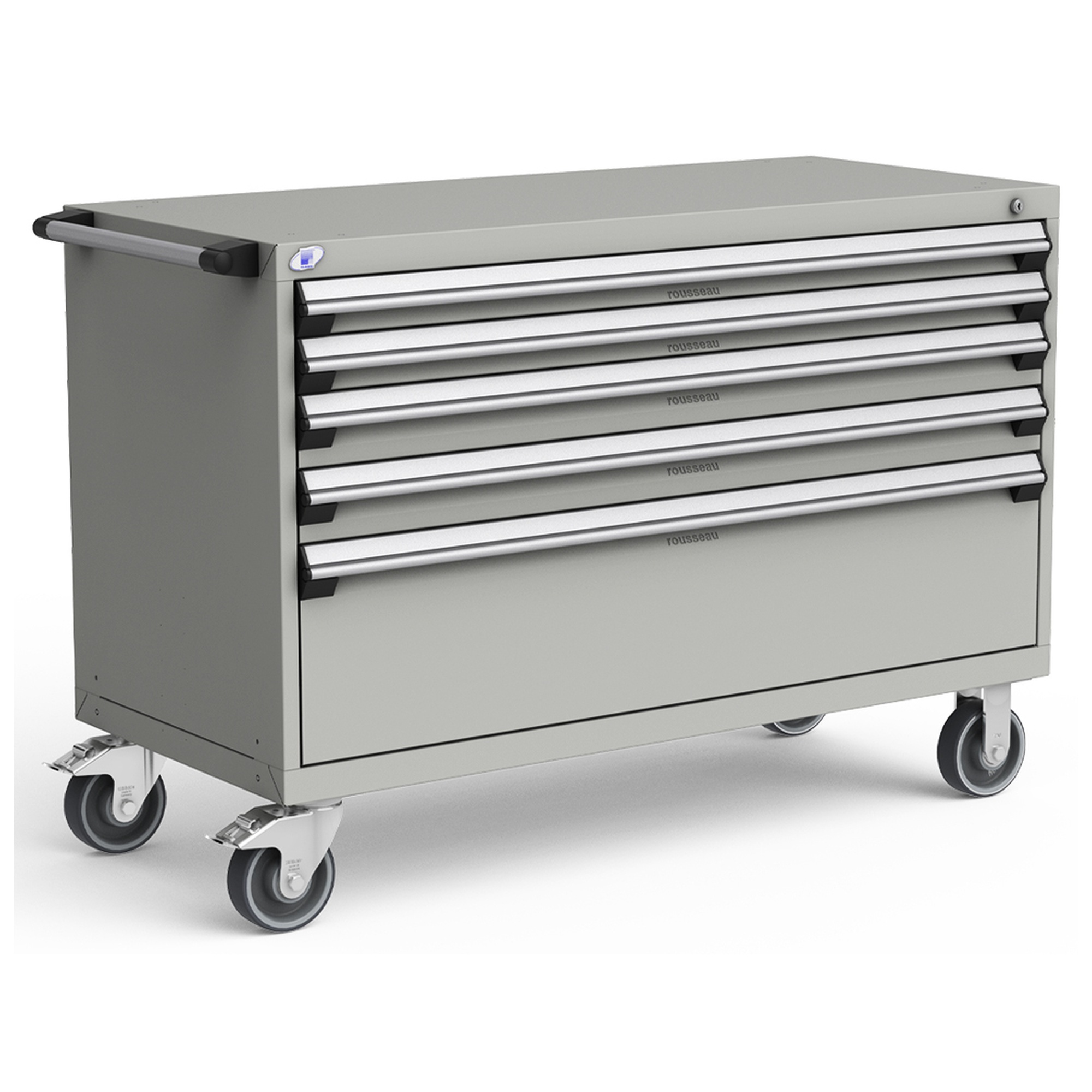 5-Drawer Heavy-Duty Mobile Cabinet, 54"W x 24"D x 37.5"H - With Dividers - Drawer heights: 2 3"H, 2 4"H, 1 12"H - Modern Gray