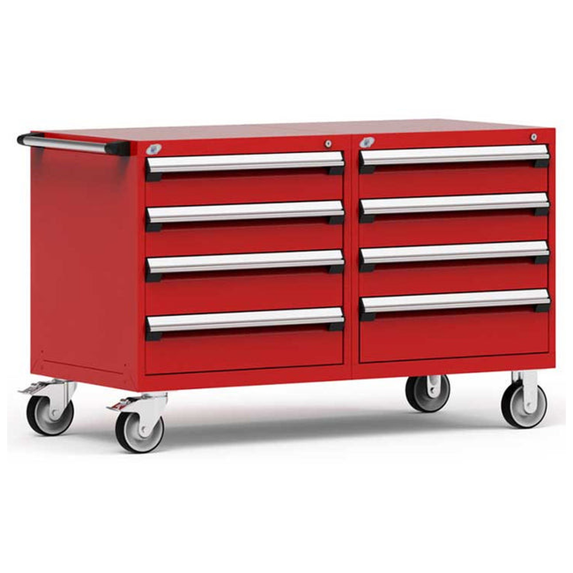 8-Drawer Mobile Cabinet, 60"W x 27"D x 37.5"H - With Dividers - Drawer heights: 5 6"H, 2 7"H, 1 8"H