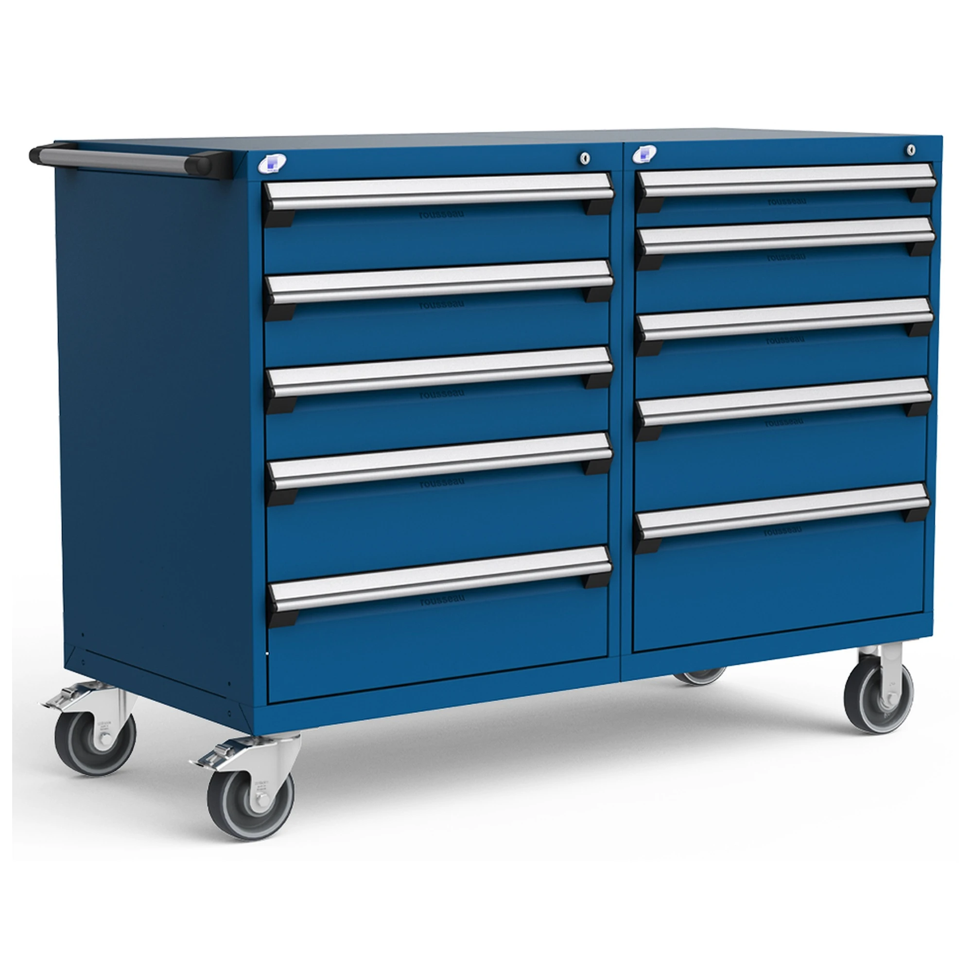 10-Drawer Mobile Cabinet, 60"W x 27"D x 45.5"H - With Dividers - Avalanche Blue