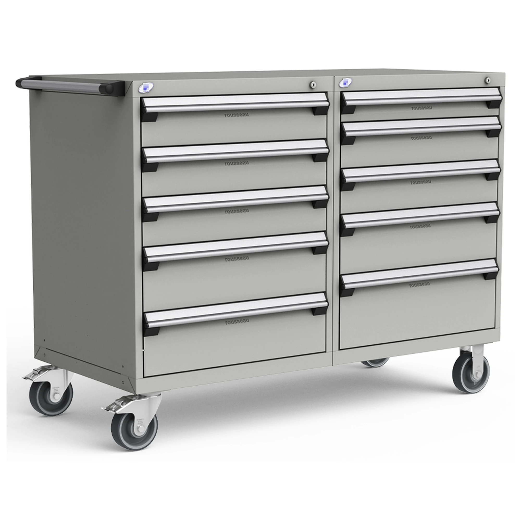 10-Drawer Mobile Cabinet, 60"W x 27"D x 45.5"H - With Dividers - Modern Gray