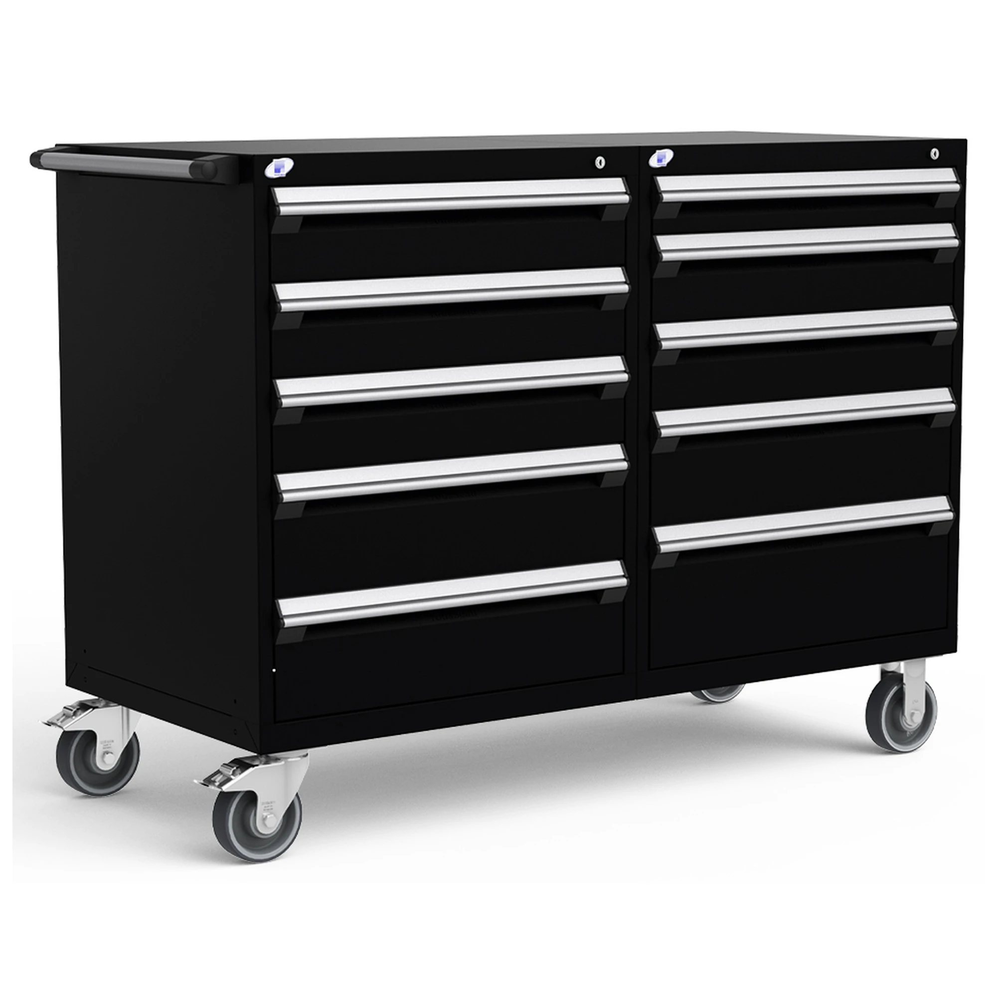 10-Drawer Mobile Cabinet, 60"W x 27"D x 45.5"H - With Dividers - Black