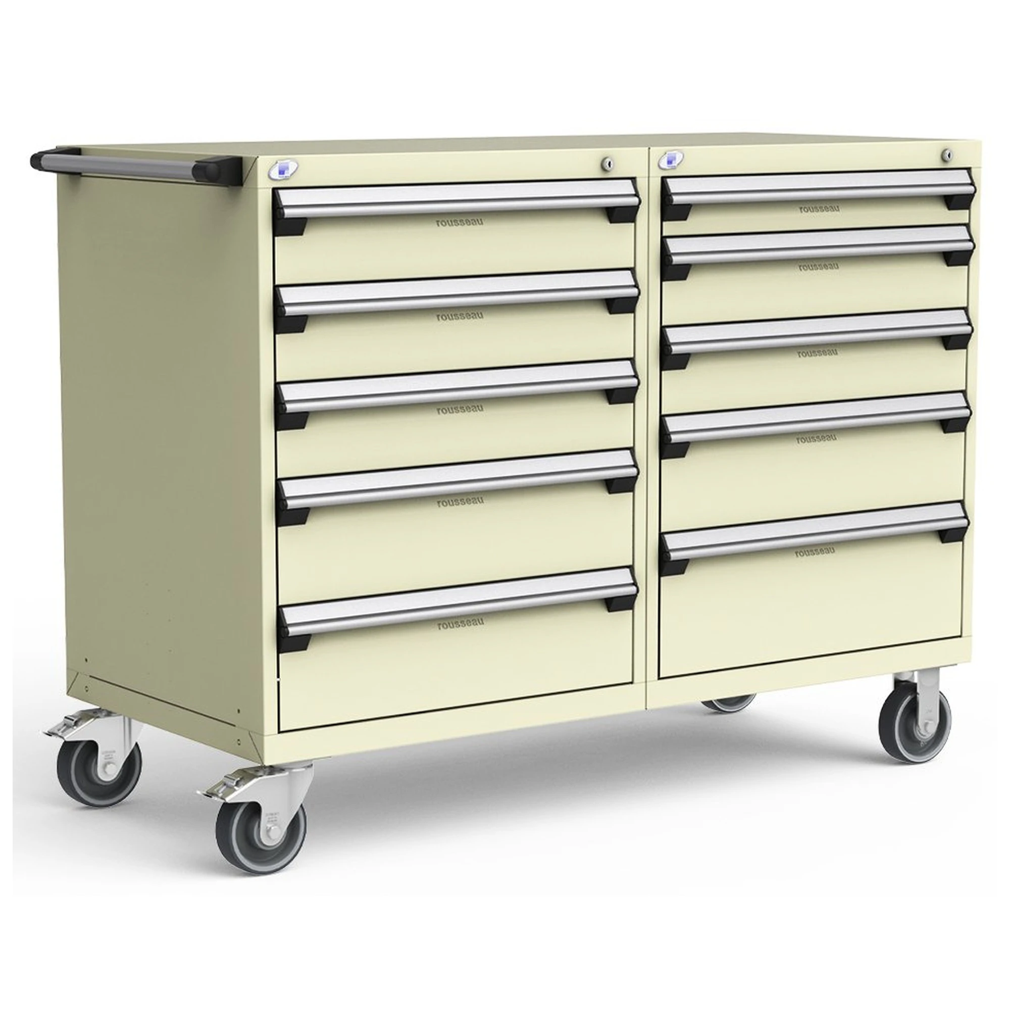 10-Drawer Mobile Cabinet, 60"W x 27"D x 45.5"H - Without Dividers - Beige