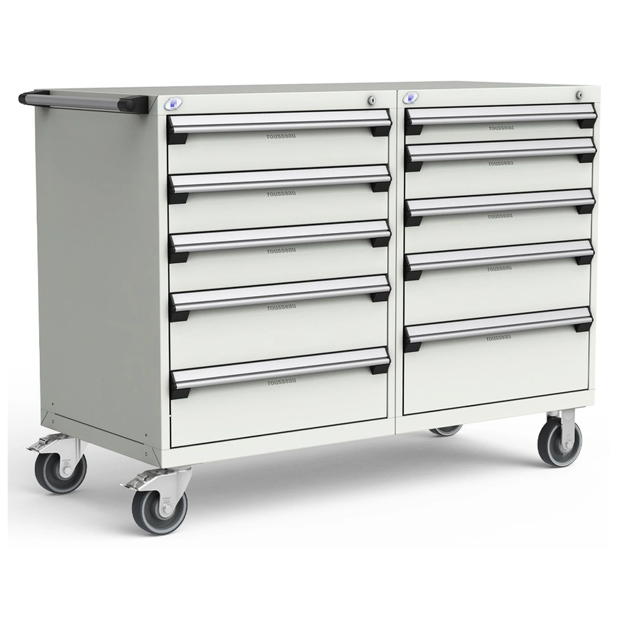 10-Drawer Mobile Cabinet, 60"W x 27"D x 45.5"H - Without Dividers - Frost White
