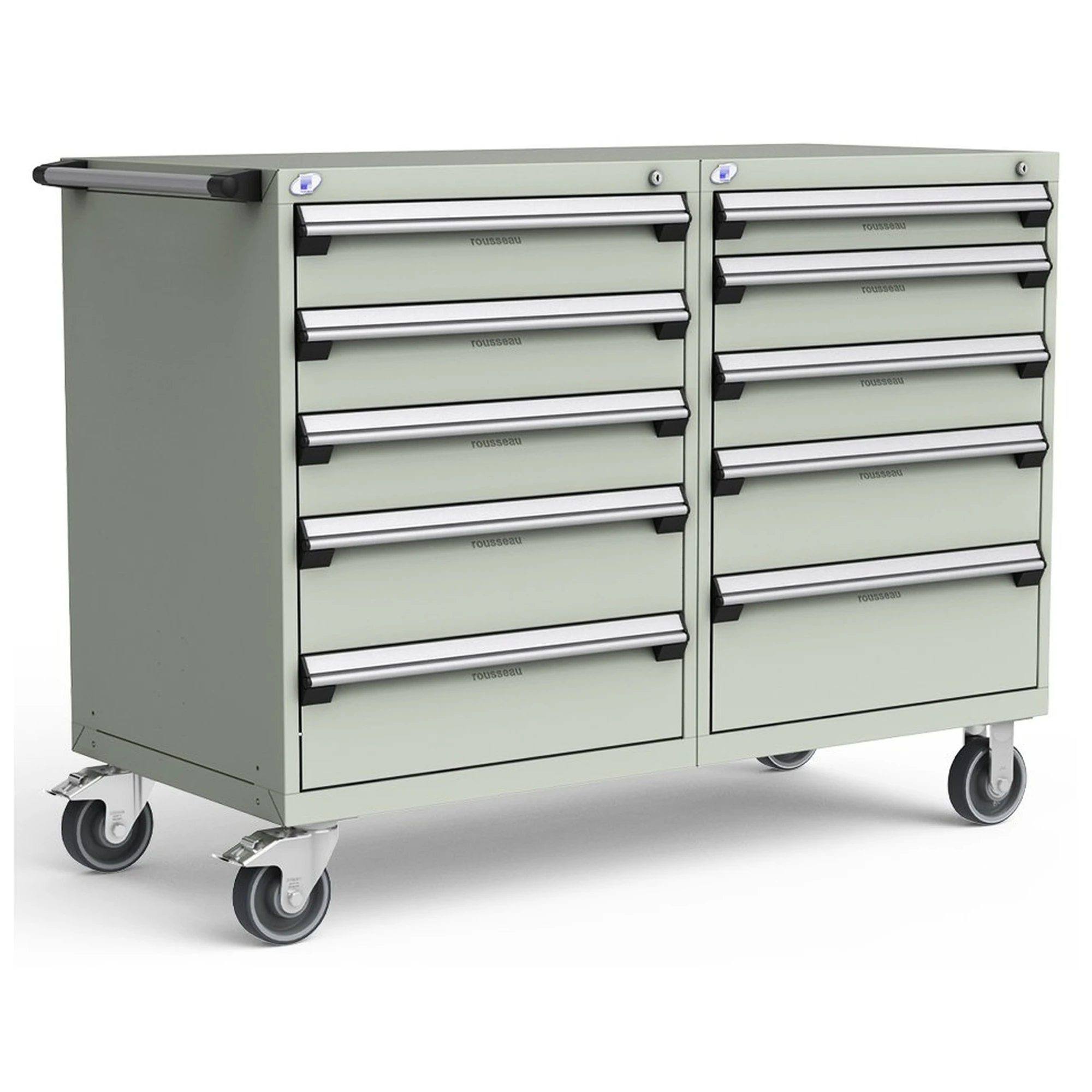 10-Drawer Mobile Cabinet, 60"W x 27"D x 45.5"H - Without Dividers - Light Gray