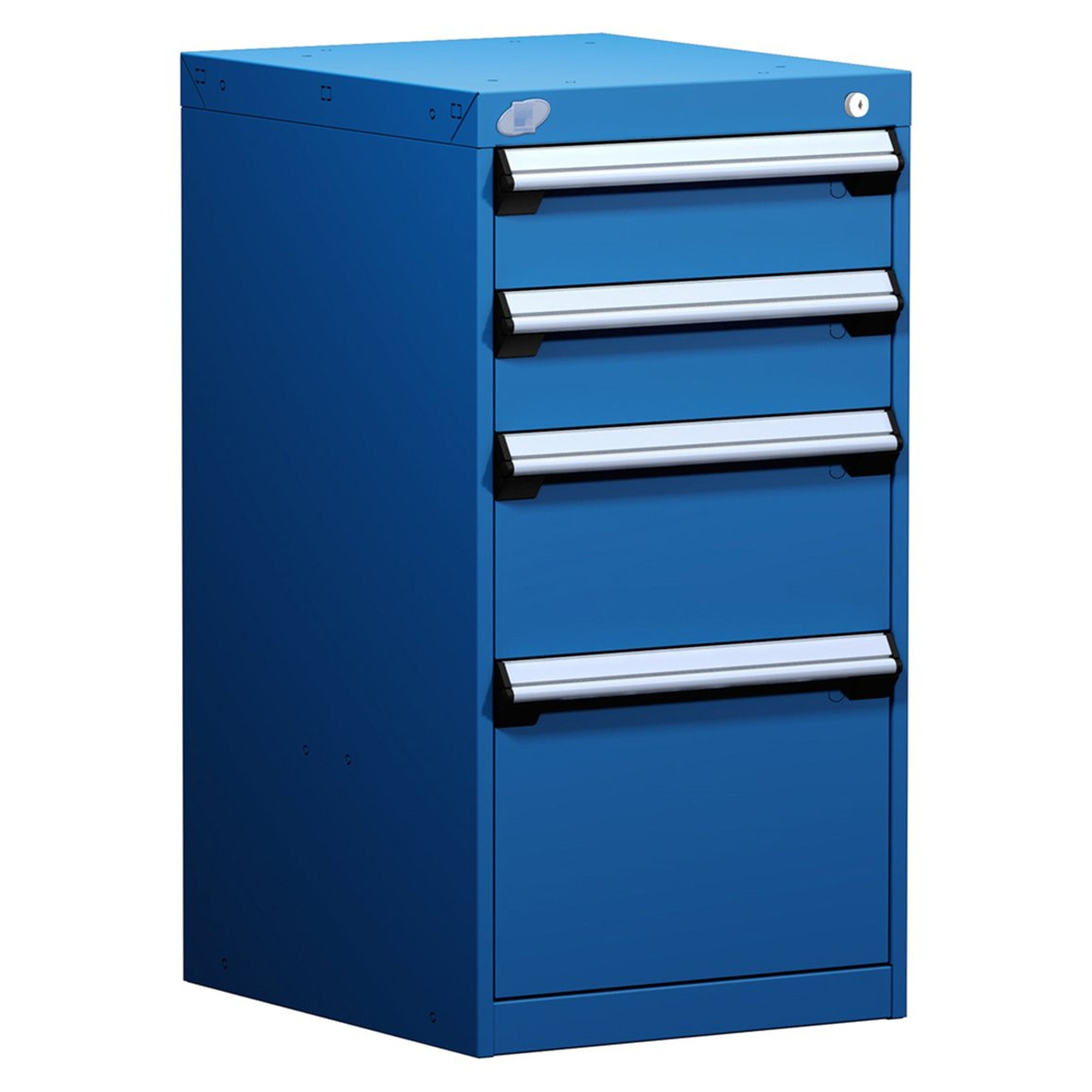 4-Drawer Modular Cabinet, 18"W x 21"D x 34"H - With Dividers - Drawer heights: 2 5" H, 1 8" H, 1 12" H; Compartments: 5"H-9 / 8"H-6 / 12"H-4