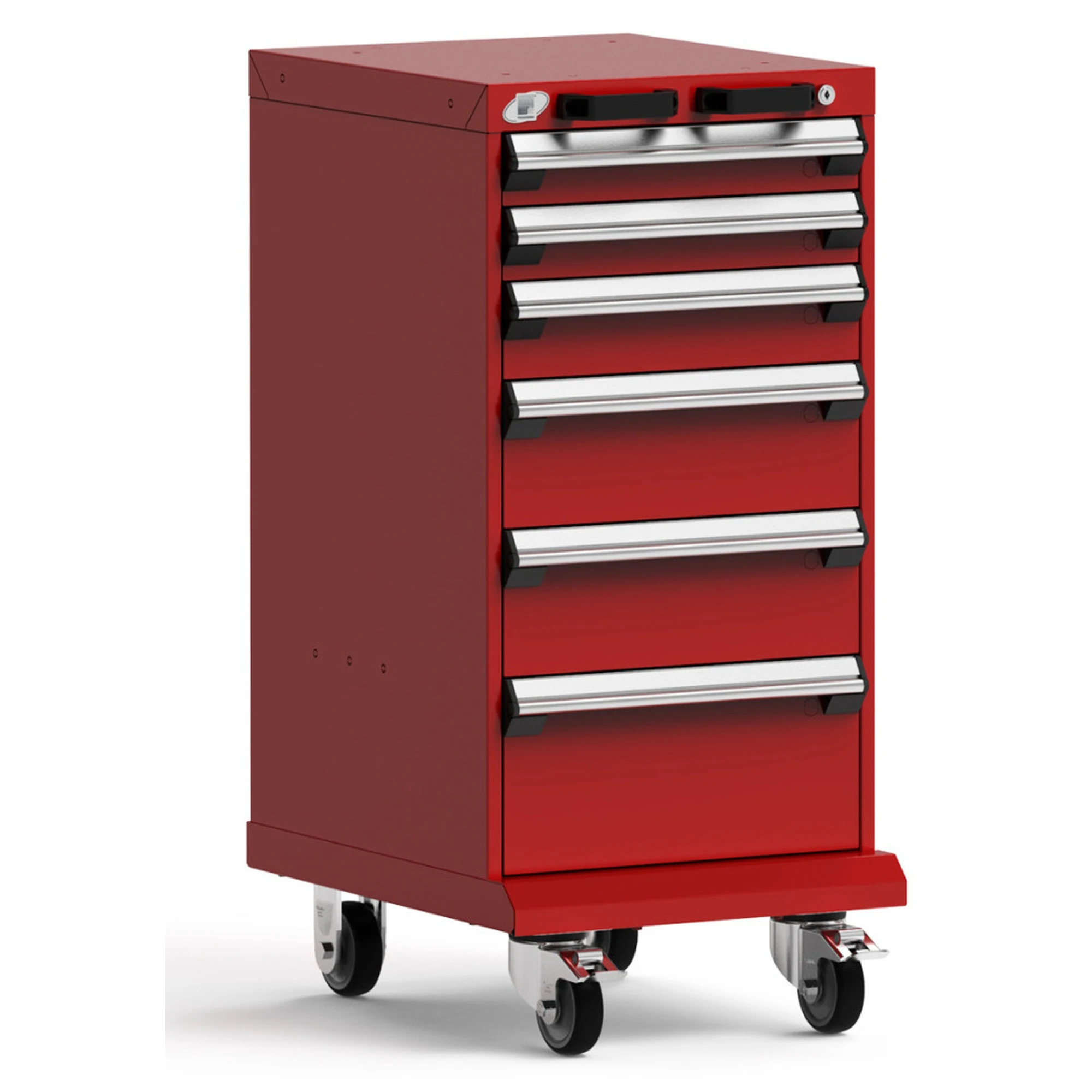 6-Drawer Mobile Cabinet, 18"W x 27"D x 39.13"H - With Dividers - Drawer heights: 2 3" H, 1 4" H, 2 6" H, 1 8" H