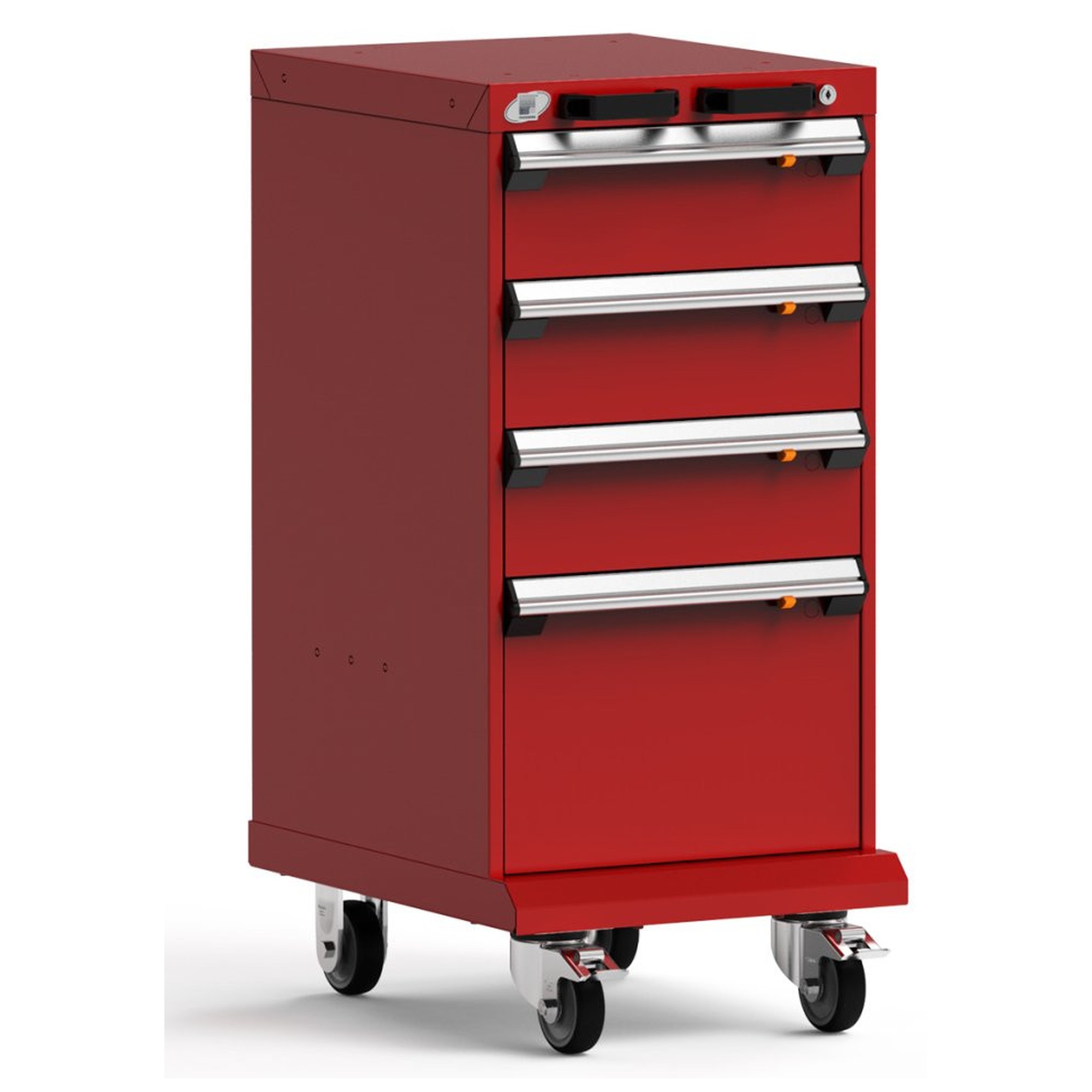 4-Drawer Mobile Cabinet, 18"W x 27"D x 39.13"H - With Dividers - Drawer heights: 3 6" H, 1 12" H