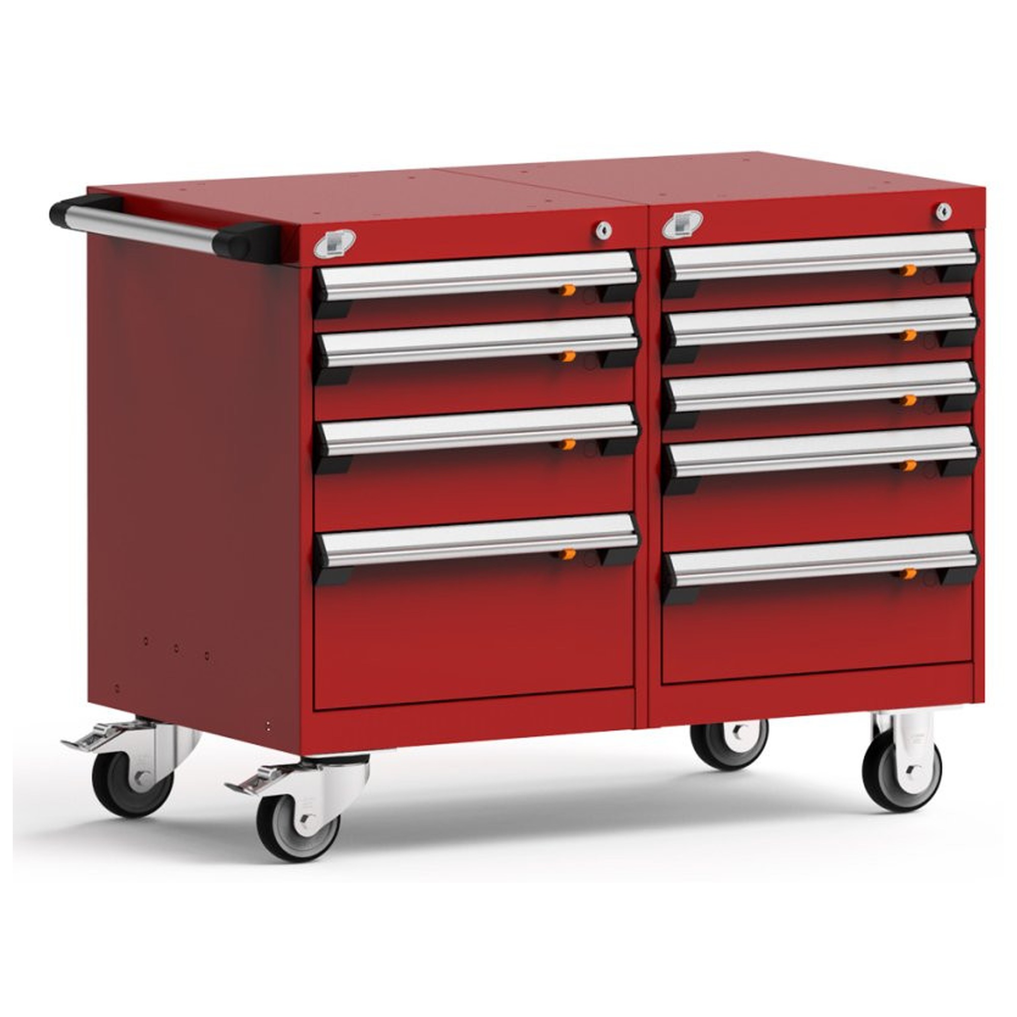 9-Drawer Mobile Cabinet, 36"W x 27"D x 29.13"H - With Dividers - Drawer heights: 1 3" H, 1 4" H, 1 5" H, 1 8" H, 3 3" H, 1 5" H, 1 6" H
