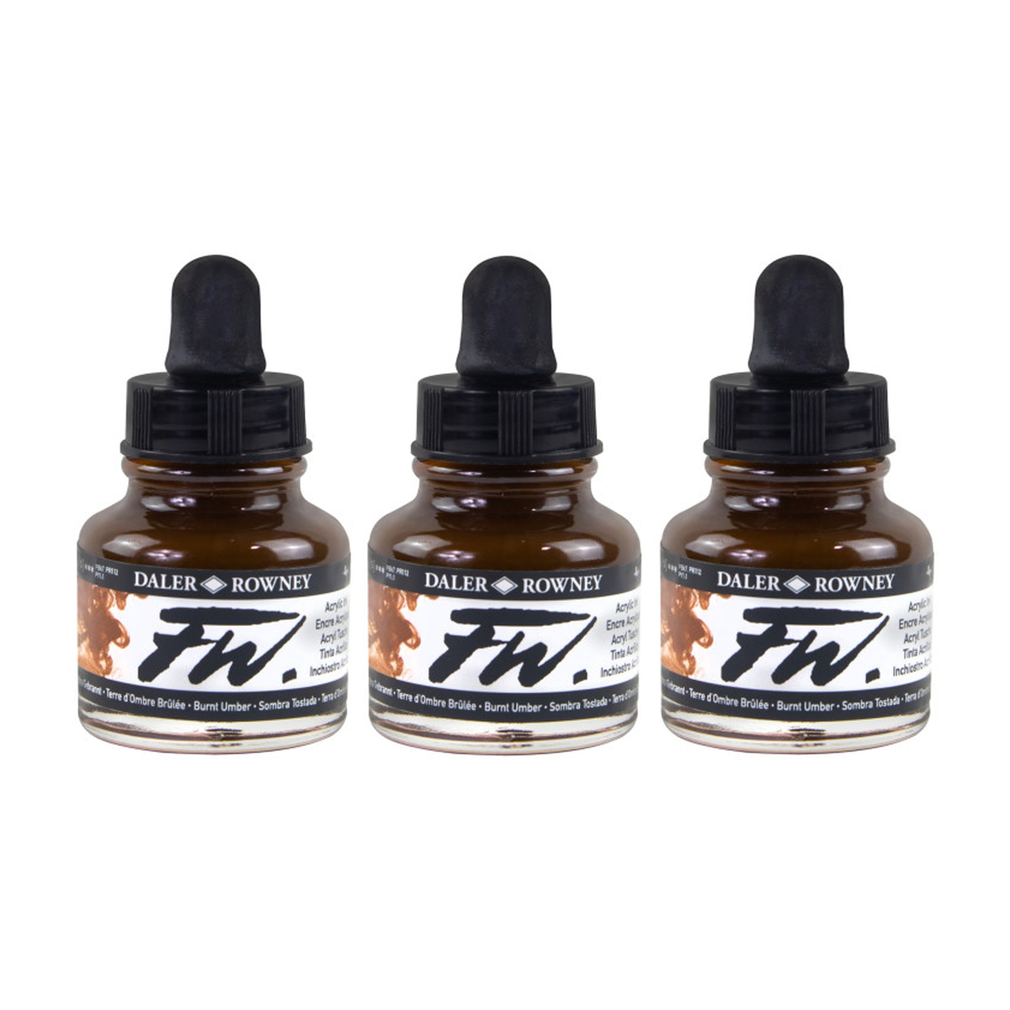 Burnt Umber Acrylic Ink, 29.5 mL Bottles, Pack of 3