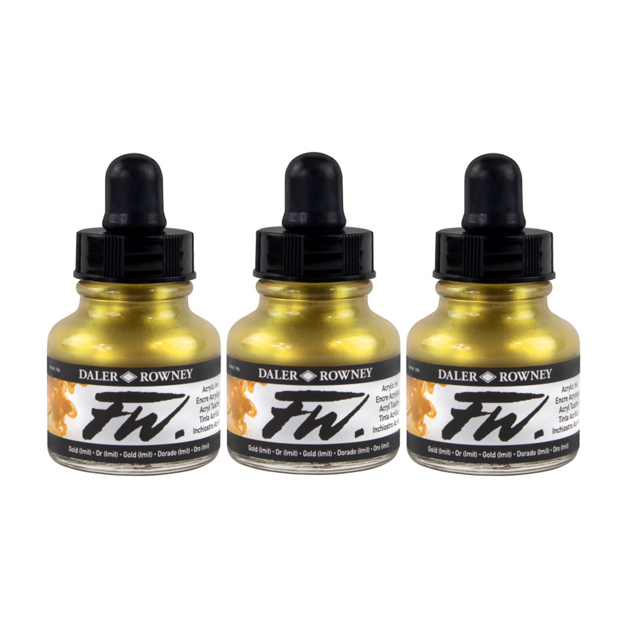 Gold Imitation Acrylic Ink, 29.5 mL Bottles, Pack of 3
