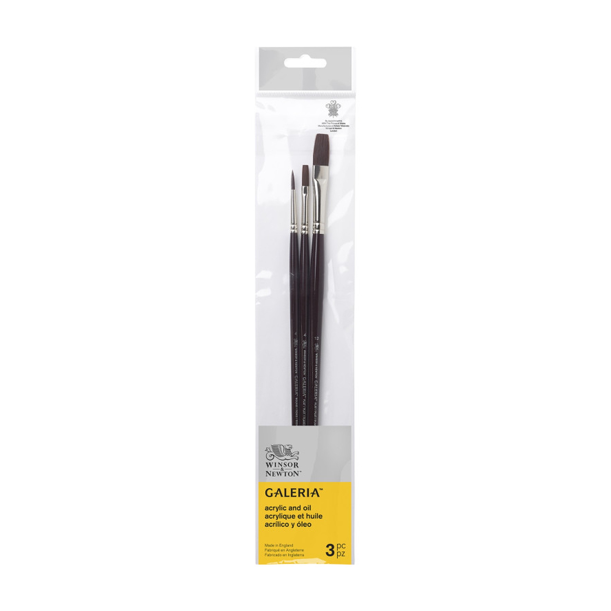 Long-Handle Synthetic Acrylic Brush Set, 3 Pieces