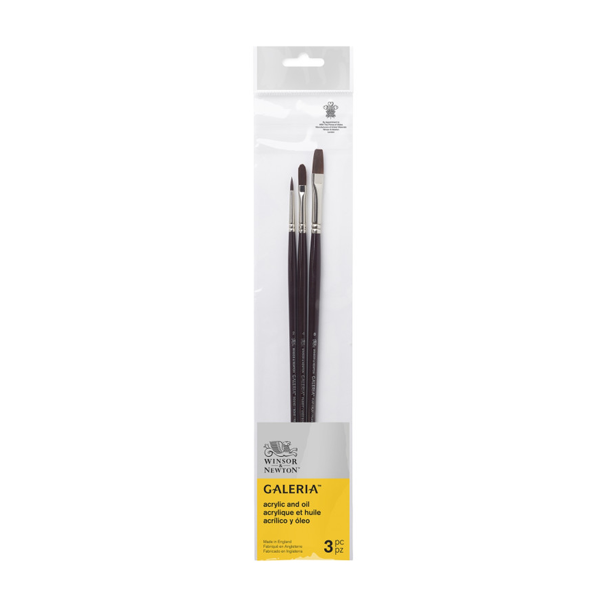 Long-Handle Synthetic Acrylic Paint Brush Set, 3-Piece