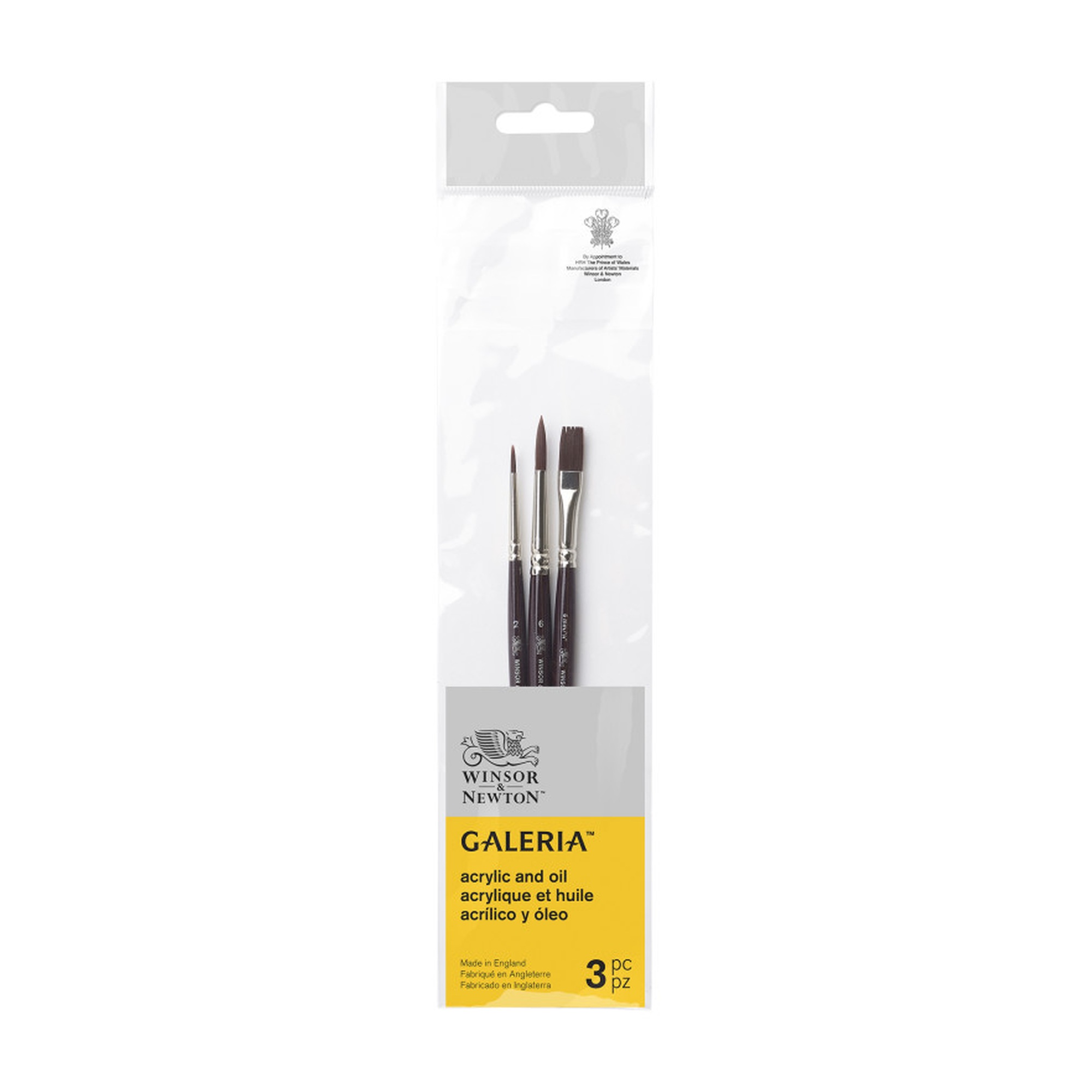 Short-Handle Synthetic Acrylic Paint Brush Set, 3 Pieces