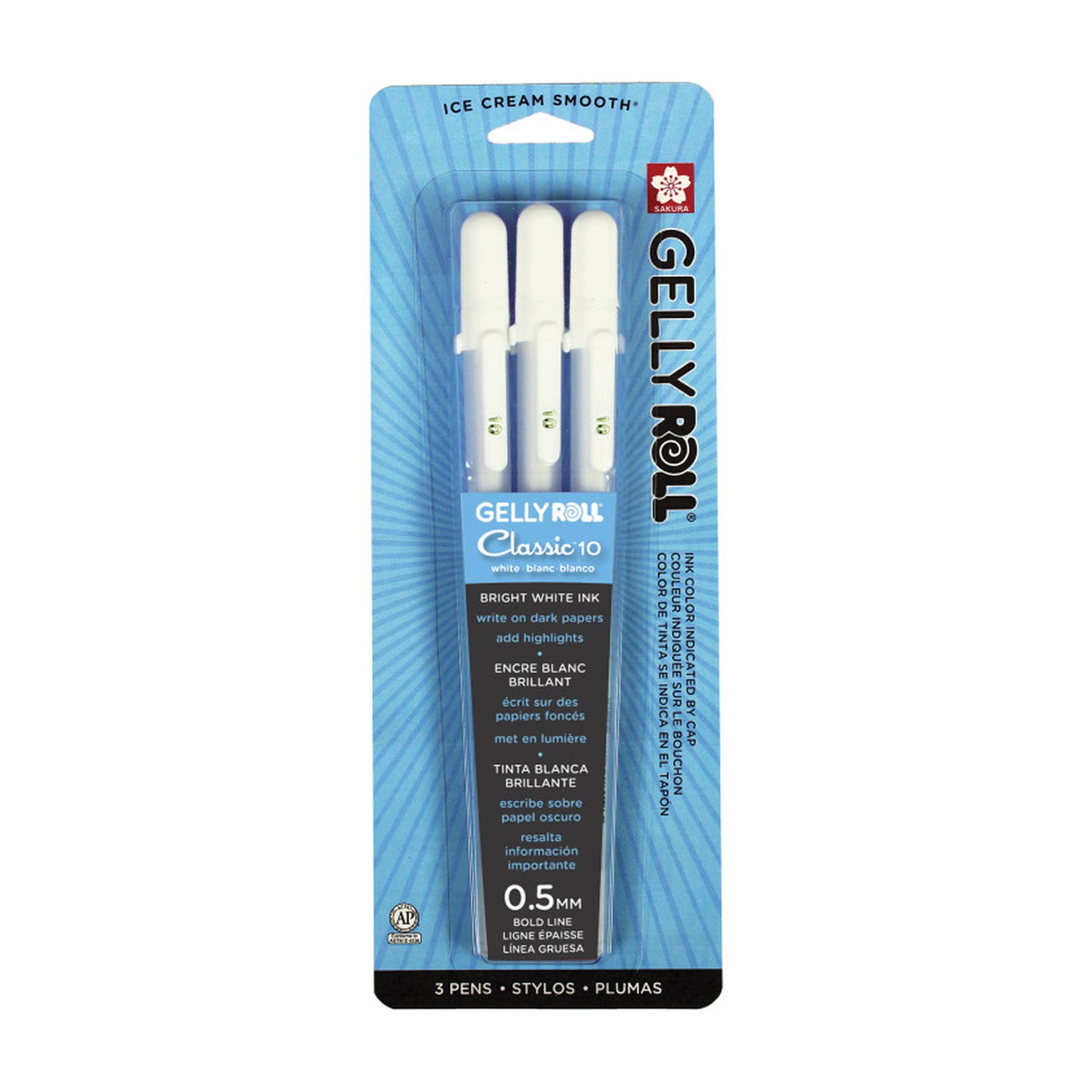White Bold Gel Ink Pens, Pack of 3