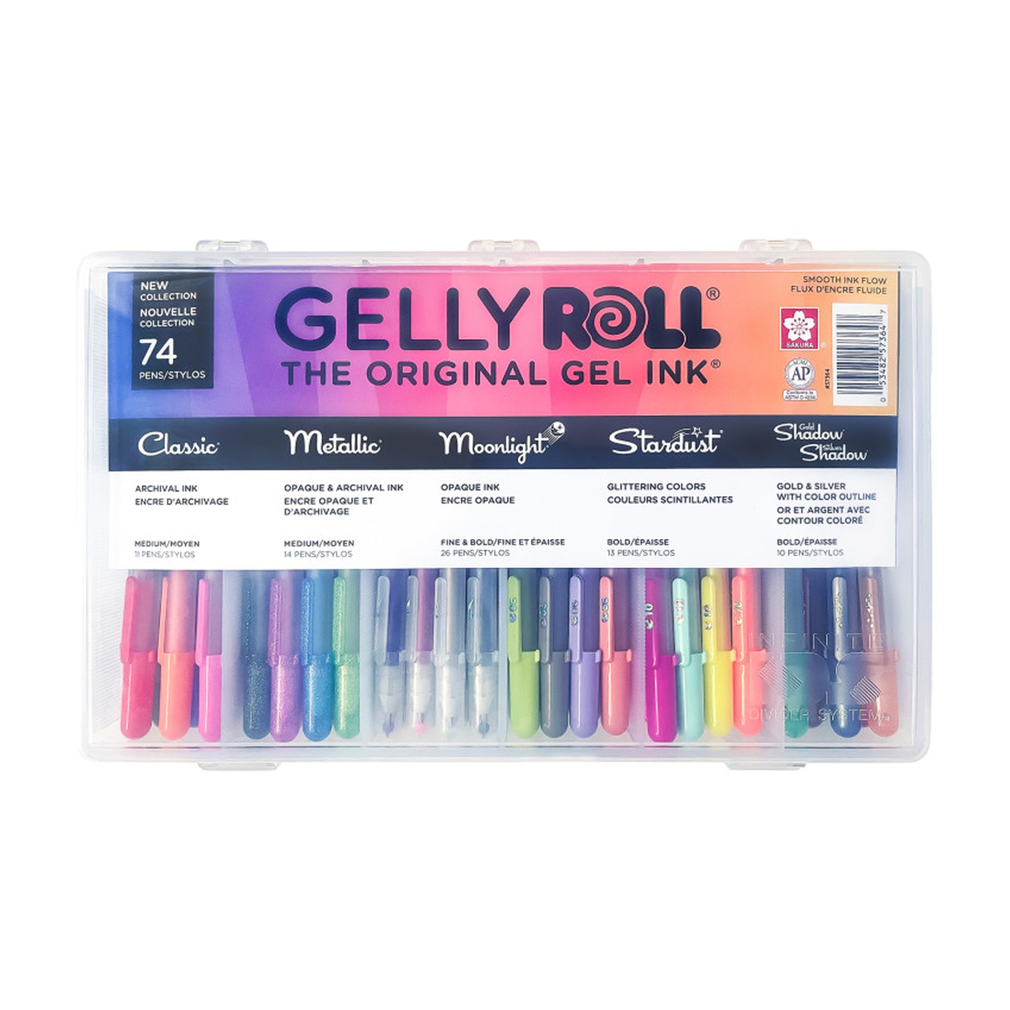 Retractable Gel Pen Set with Reusable Case, 74 Pieces