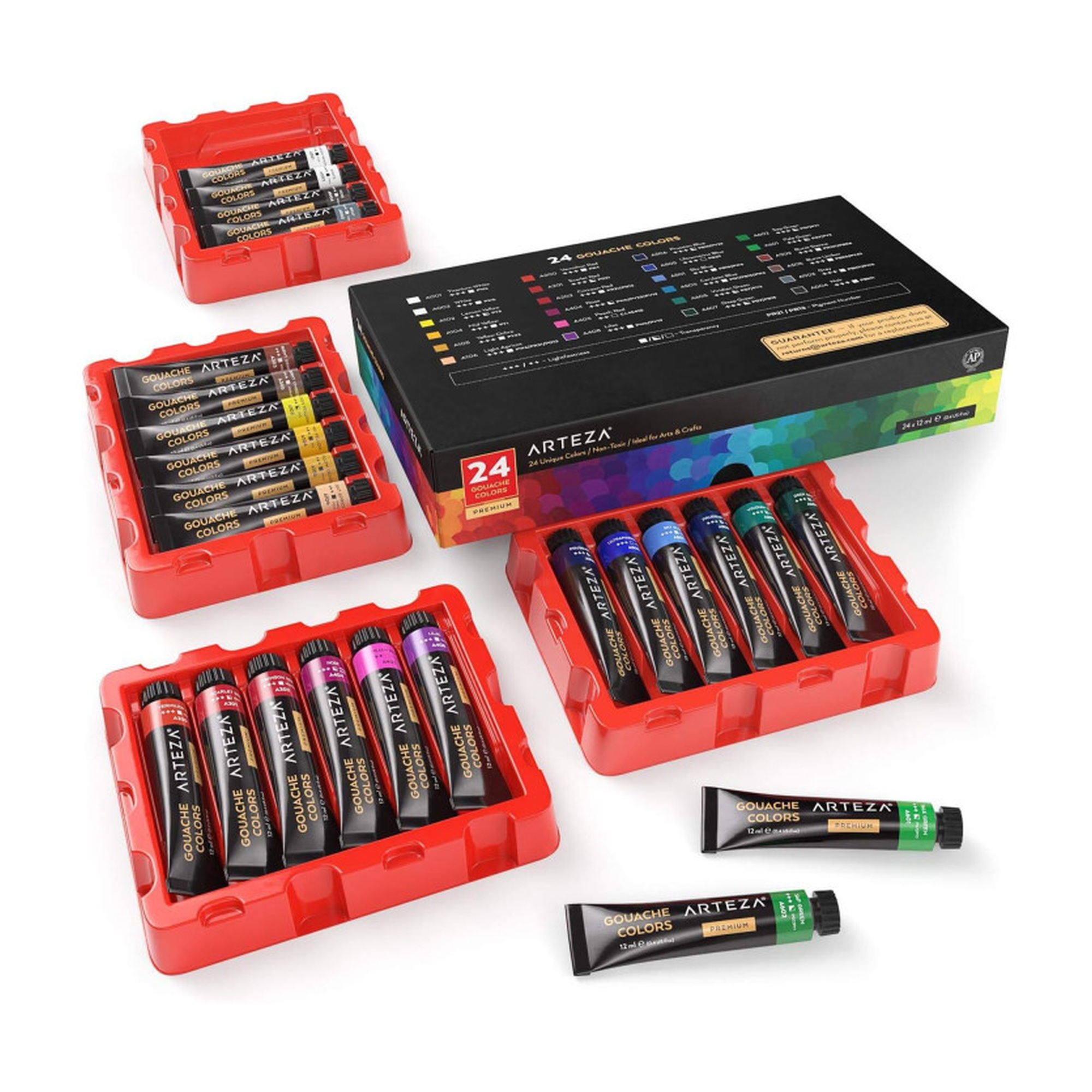 24-Color Matte Gouache Paint Set, 12 mL Tubes