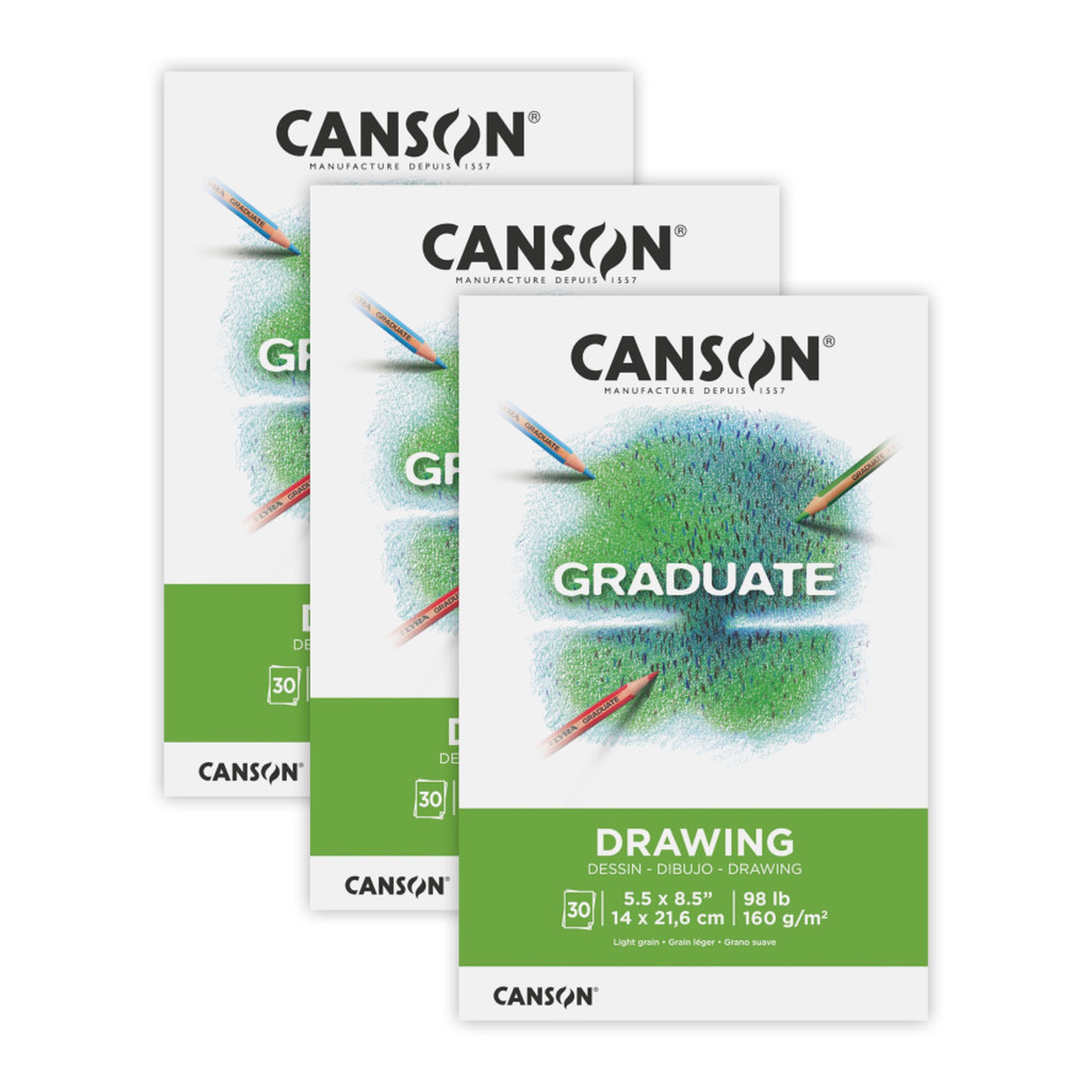 Acid-Free Drawing Pad with Foldover Binding, 5.5 x 8.5 in., 30 Sheets, Pack of 3