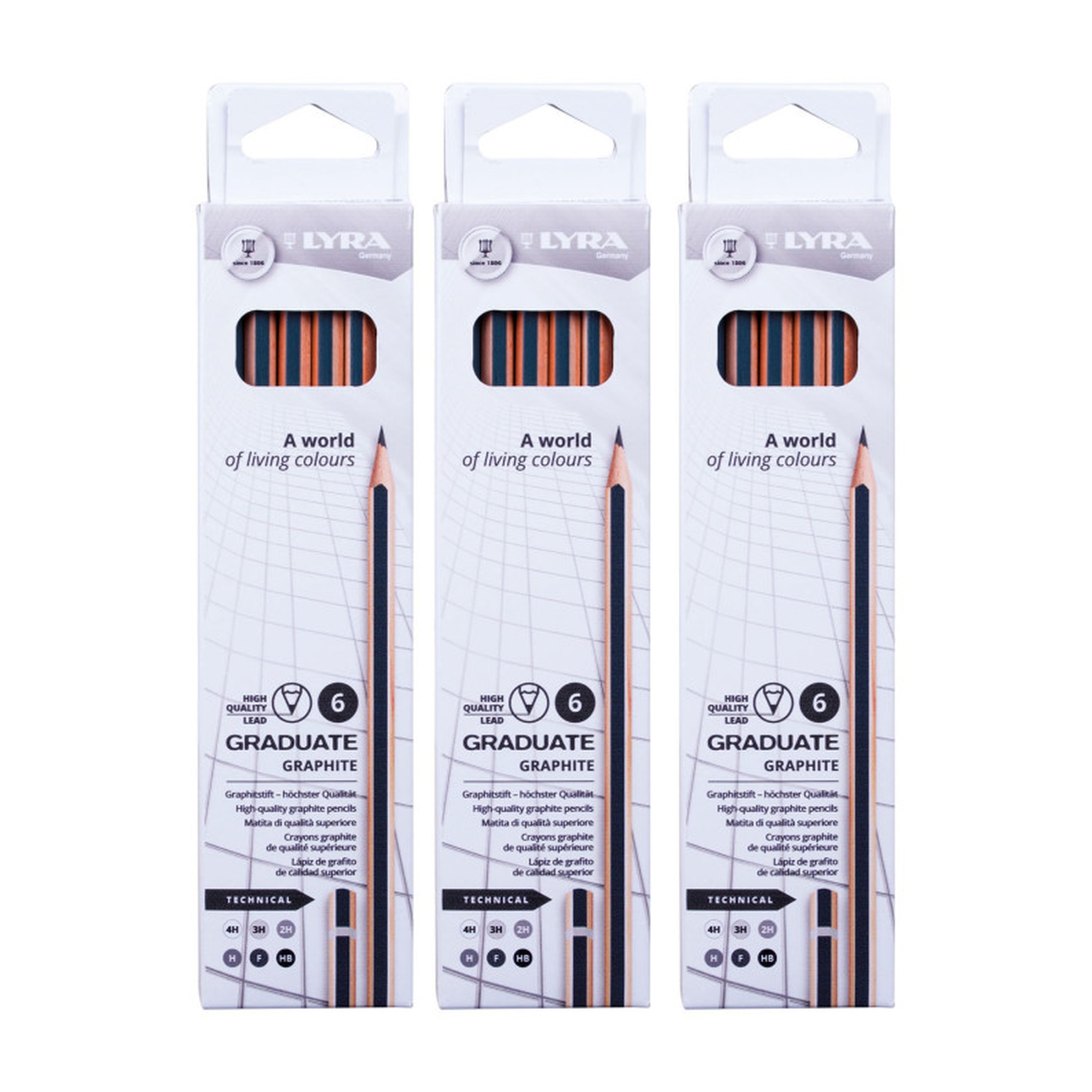 Graduate Technical Graphite Pencil Sets, 6 Pencils per Set, Pack of 3