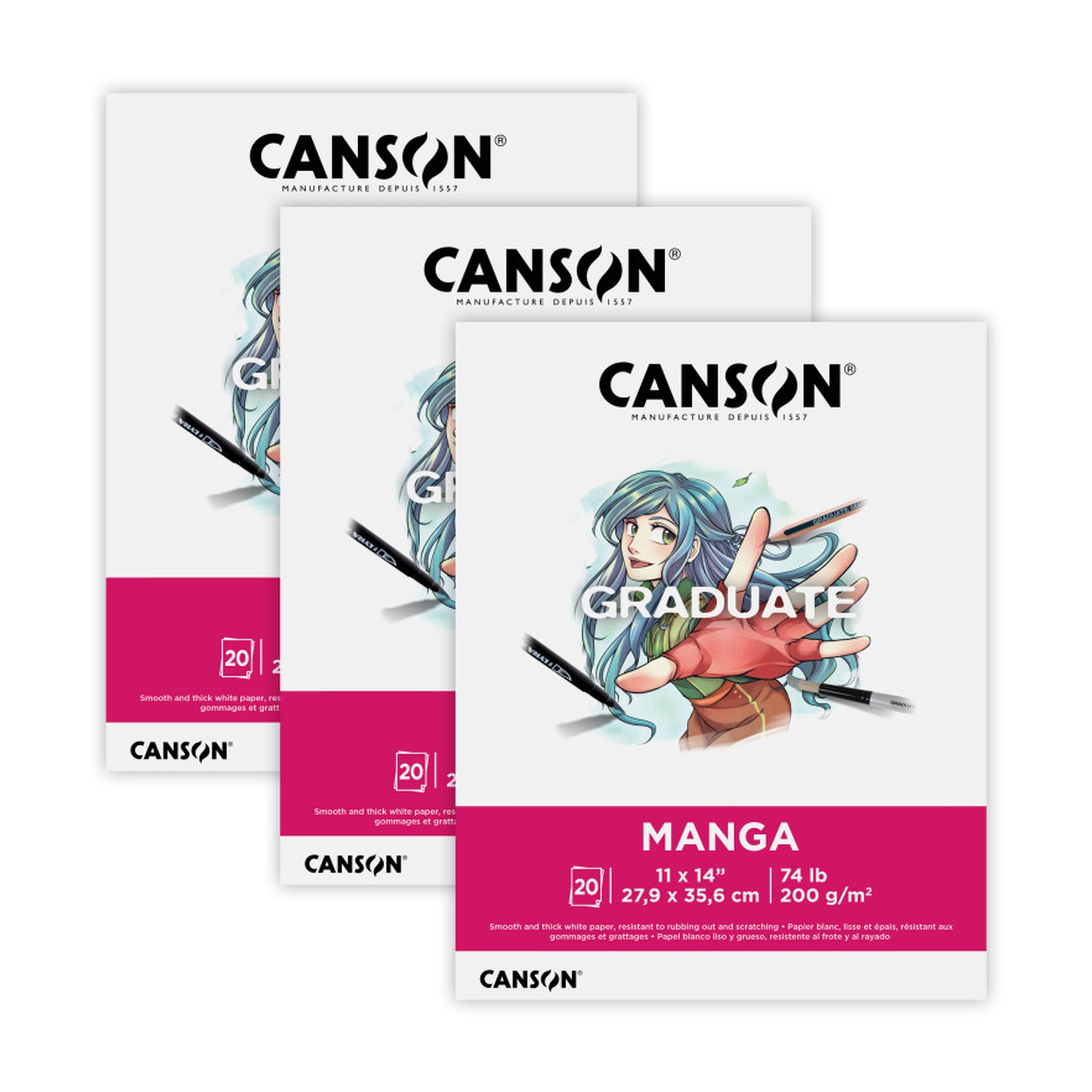 Graduate Manga Pads, 11 x 14 in., 20 Sheets, Pack of 3