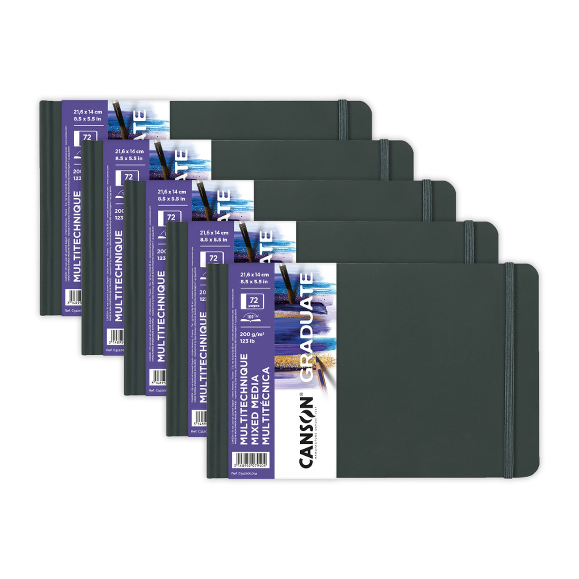 Graduate Mixed Media Art Book, Hardcover, 36 Sheets, 8.5 x 5.5 in., Pack of 5