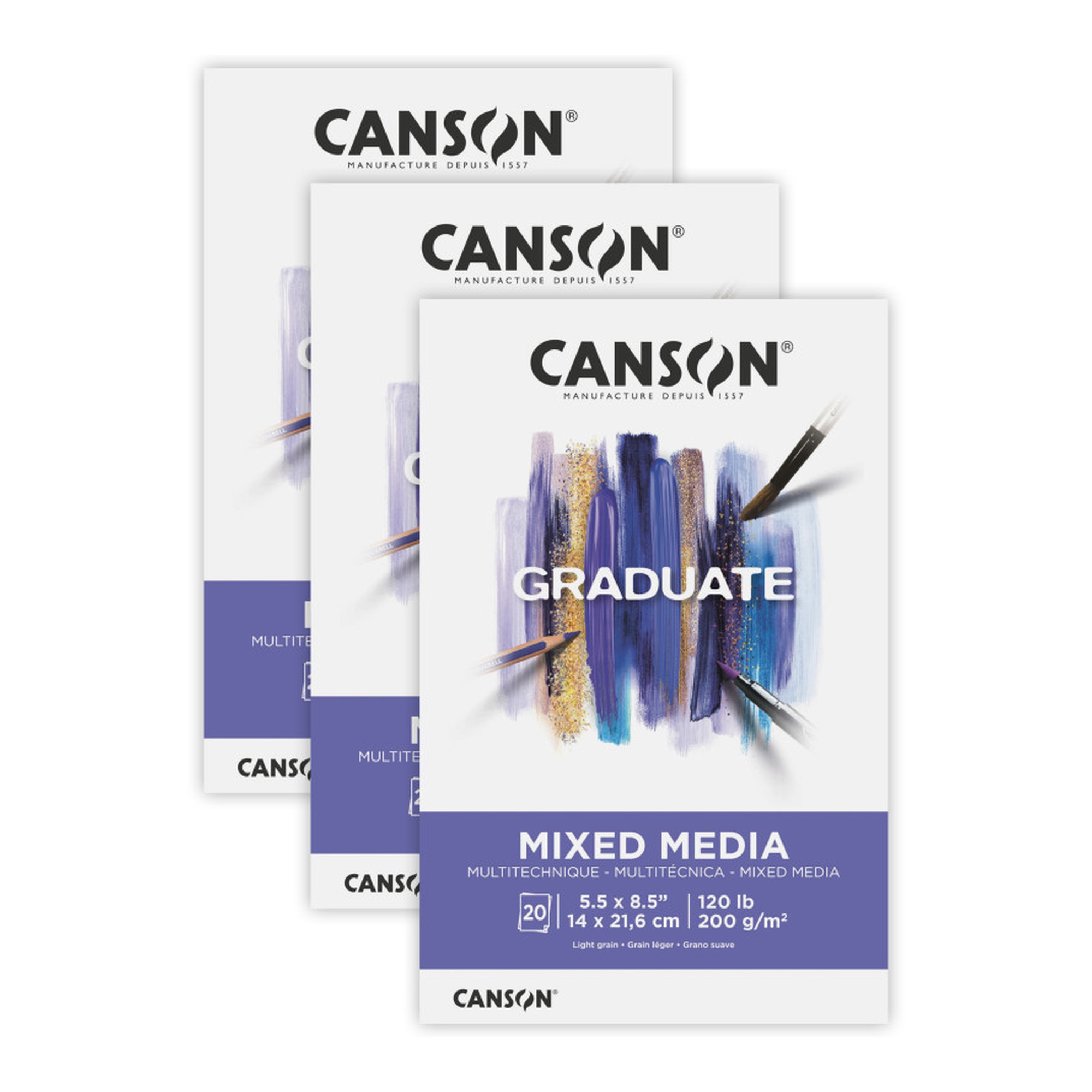 Graduate Mixed Media Paper Pad, 5.5 x 8.5 in., 20 Sheets, Pack of 3