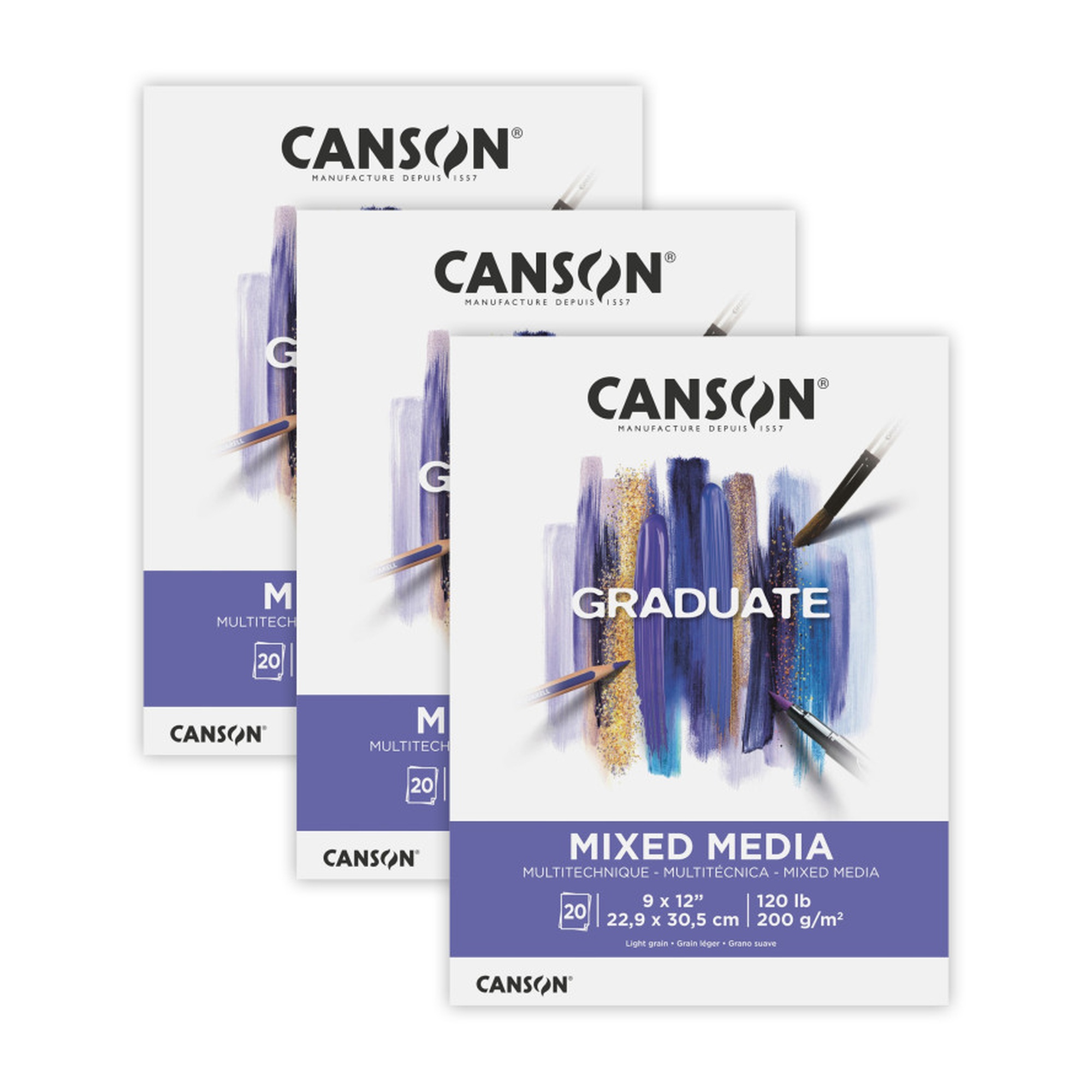 Graduate Mixed Media Pad, 9 x 12 in., 20 Sheets, Pack of 3