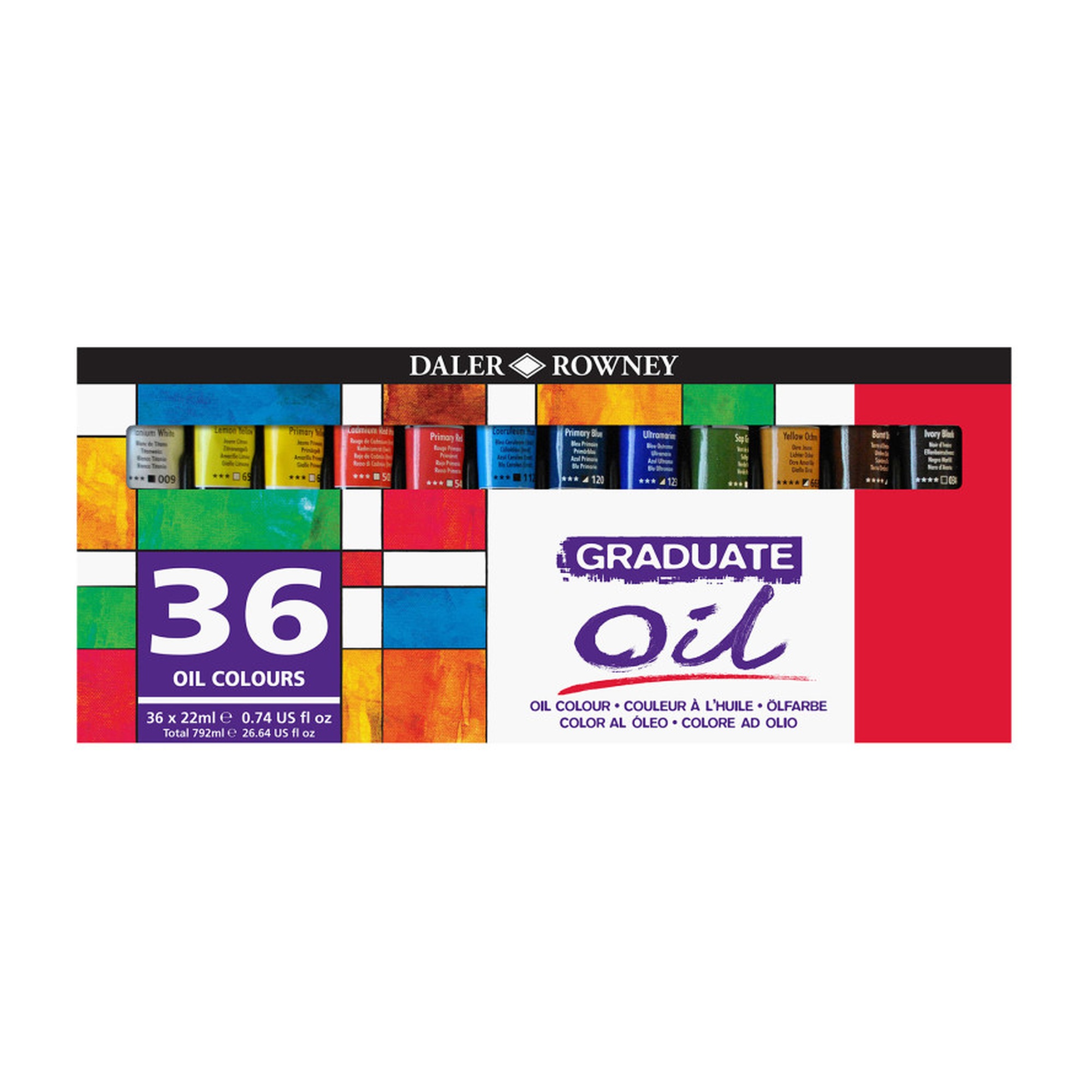 Graduate Assorted Oil Paint Set, 36 Tubes, 22 mL