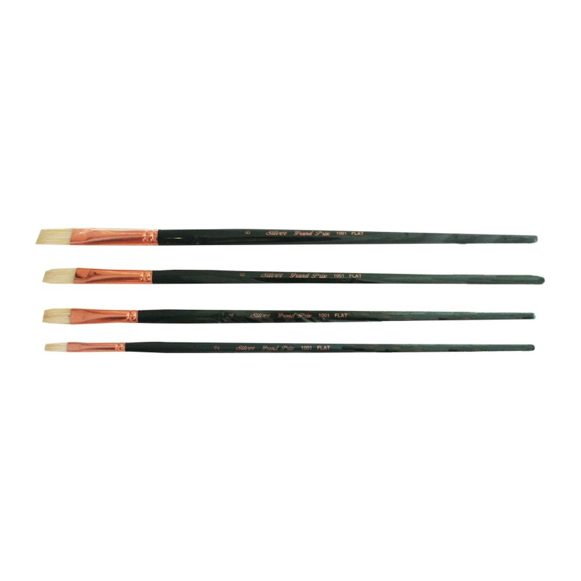 Long Handle Flat Natural Hog Bristle Brush Set, 4-Pack