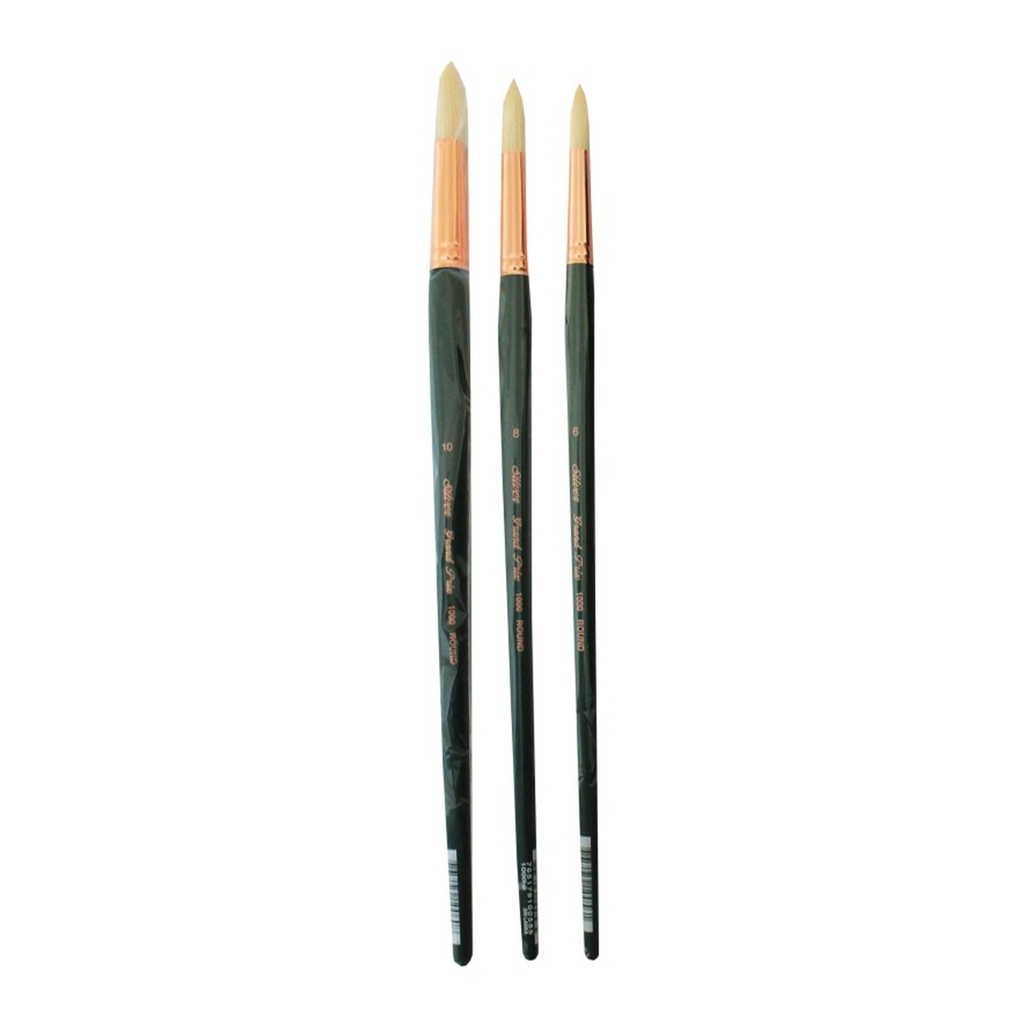 Large Round Natural Hog Bristle Paint Brush Set, 3-Pack