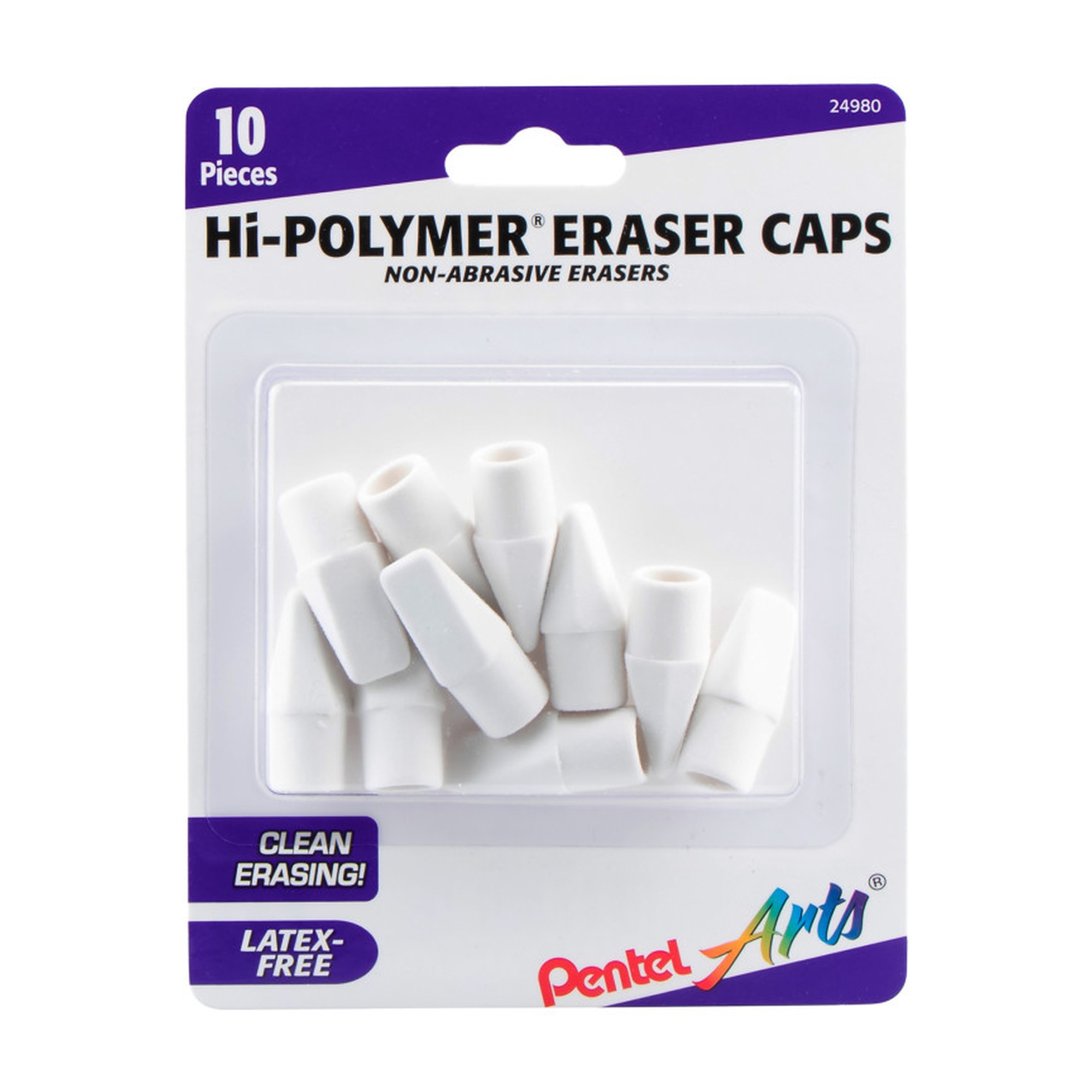 White Pencil Cap Erasers, 10 per Pack, 6 Packs