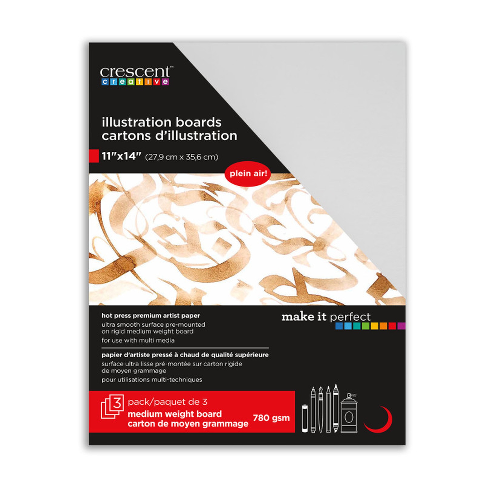Hot Press Illustration Board, 11 x 14 in., White, 3-Pack