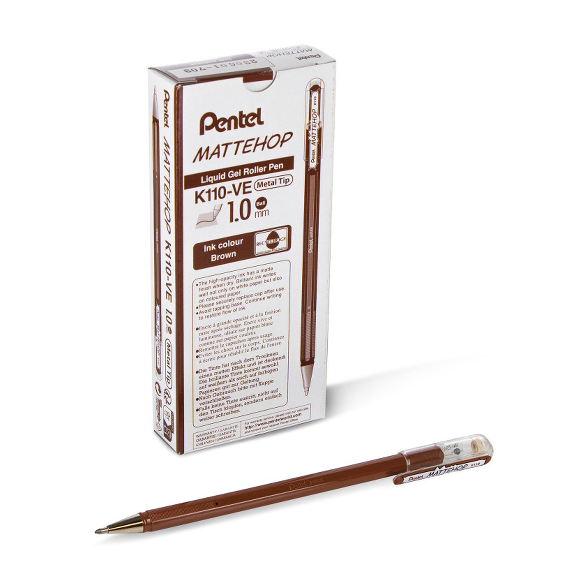 Matte Opaque Brown Gel Roller Pens, 12 Pack
