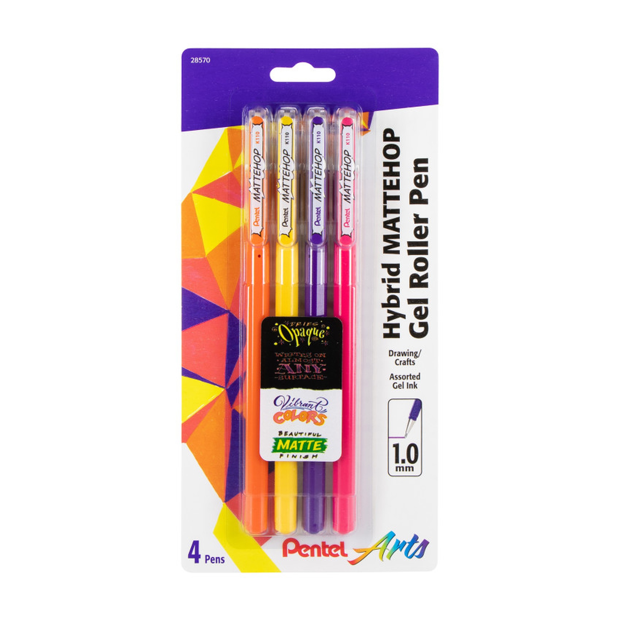 Bright Matte Gel Roller Pens, Assorted Colors, 4-Pack