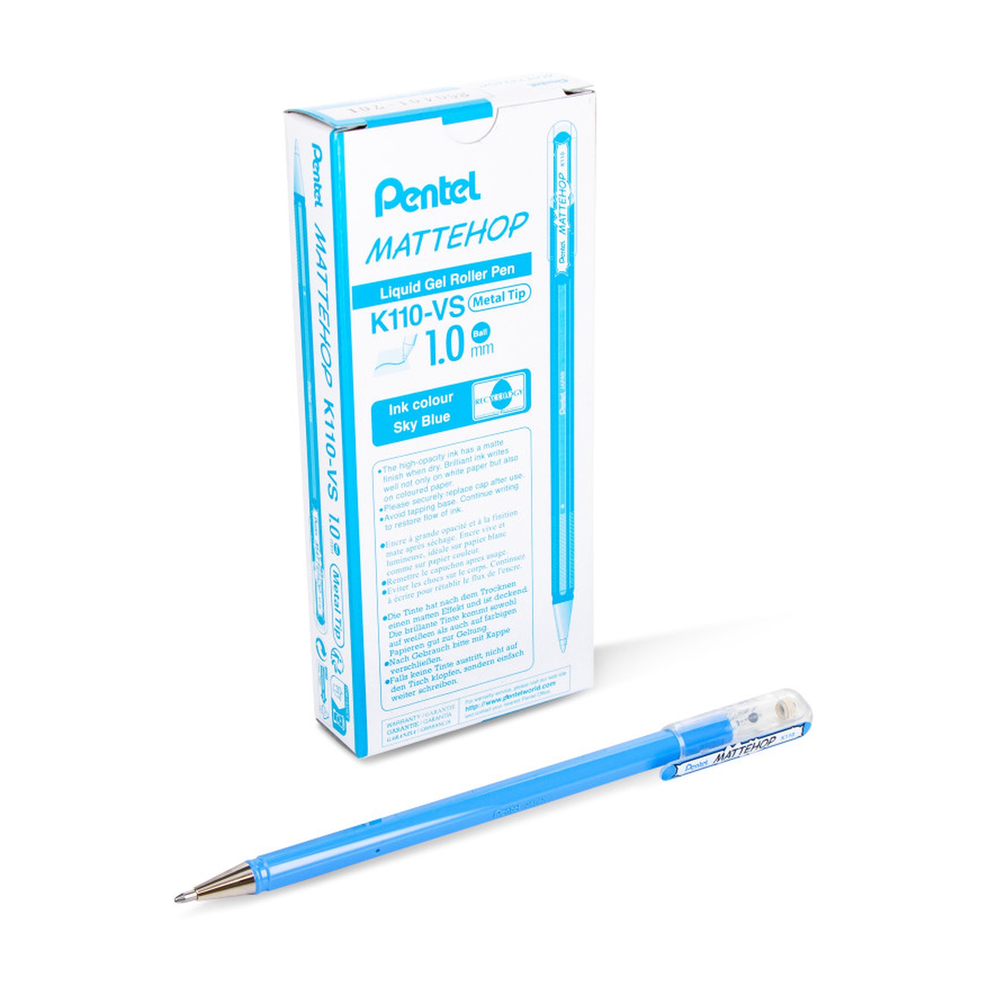 Sky Blue Matte Opaque Gel Roller Pens, 12-Pack