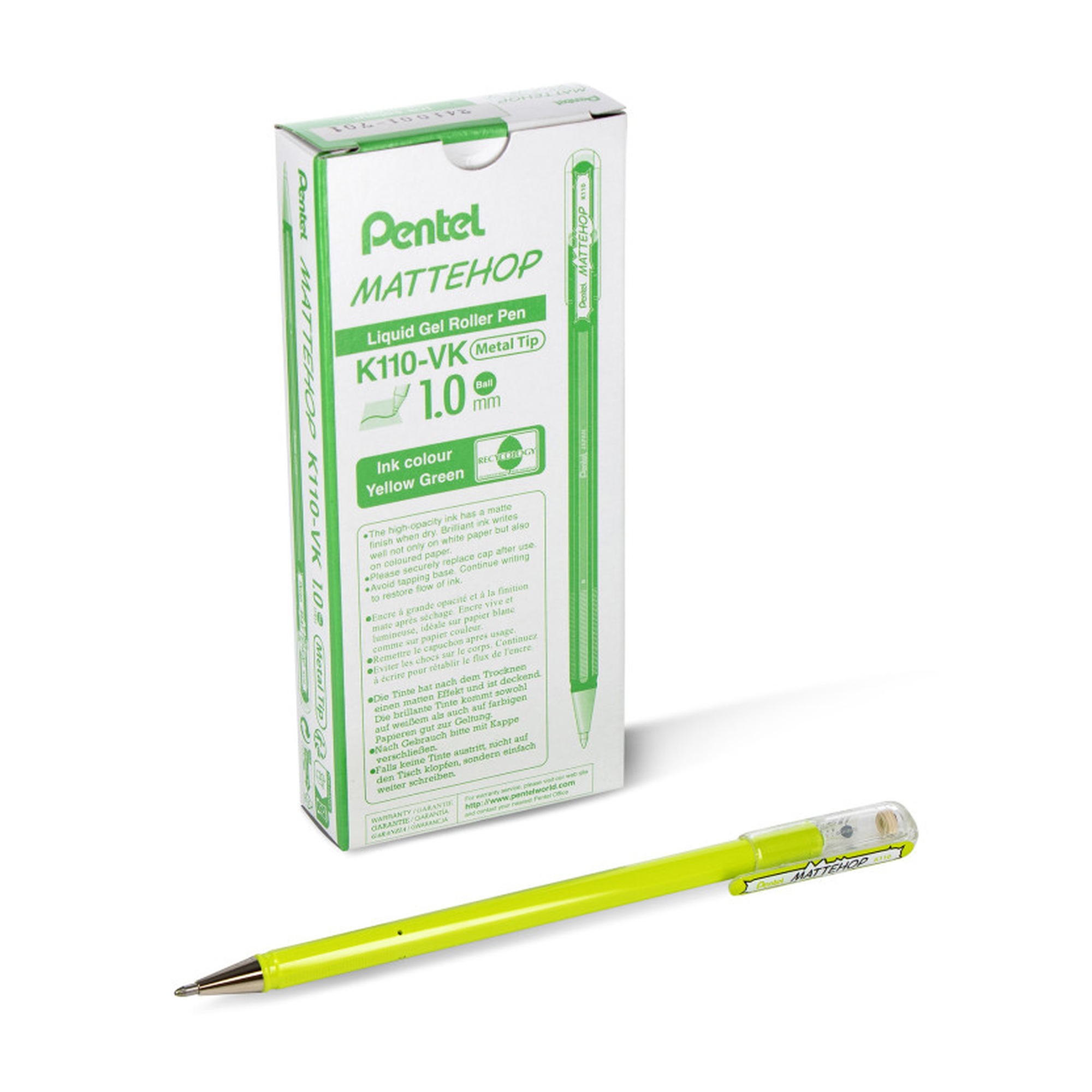 Yellow-Green Matte Gel Roller Pens, 12 Pack