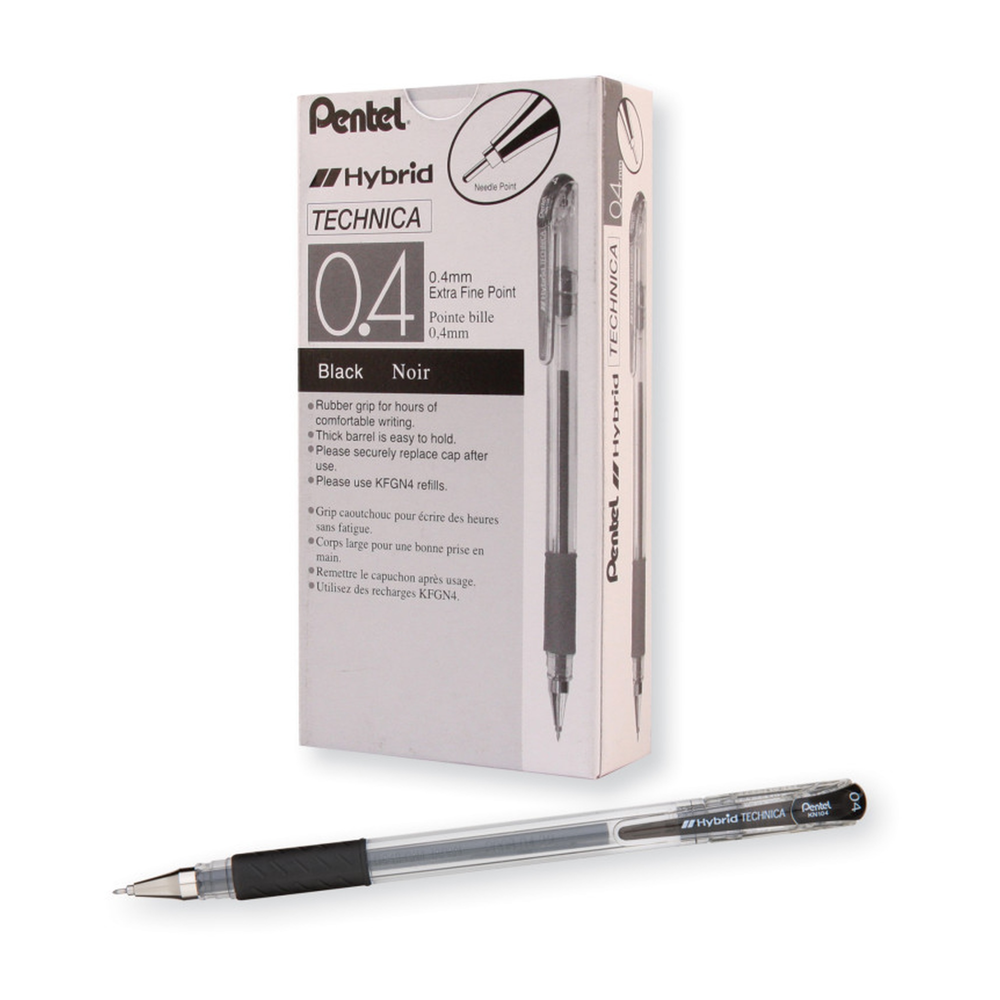 Black Fine Tip Gel Pens, 0.4 mm, 12 Pack