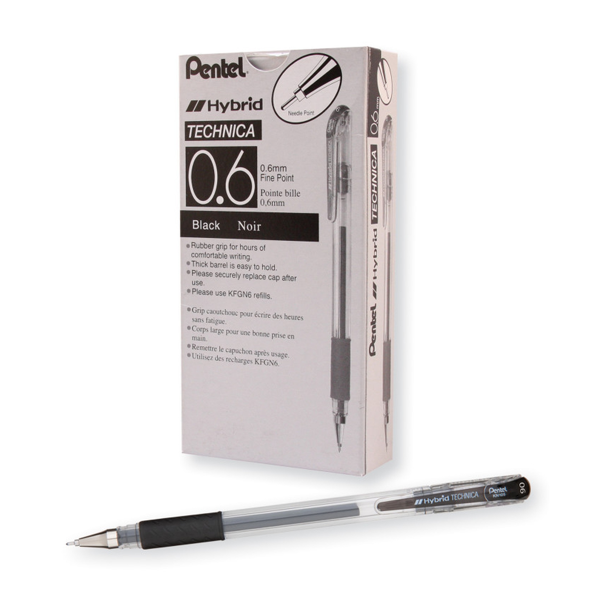 Black 0.6 mm Gel Pens, 12-Pack