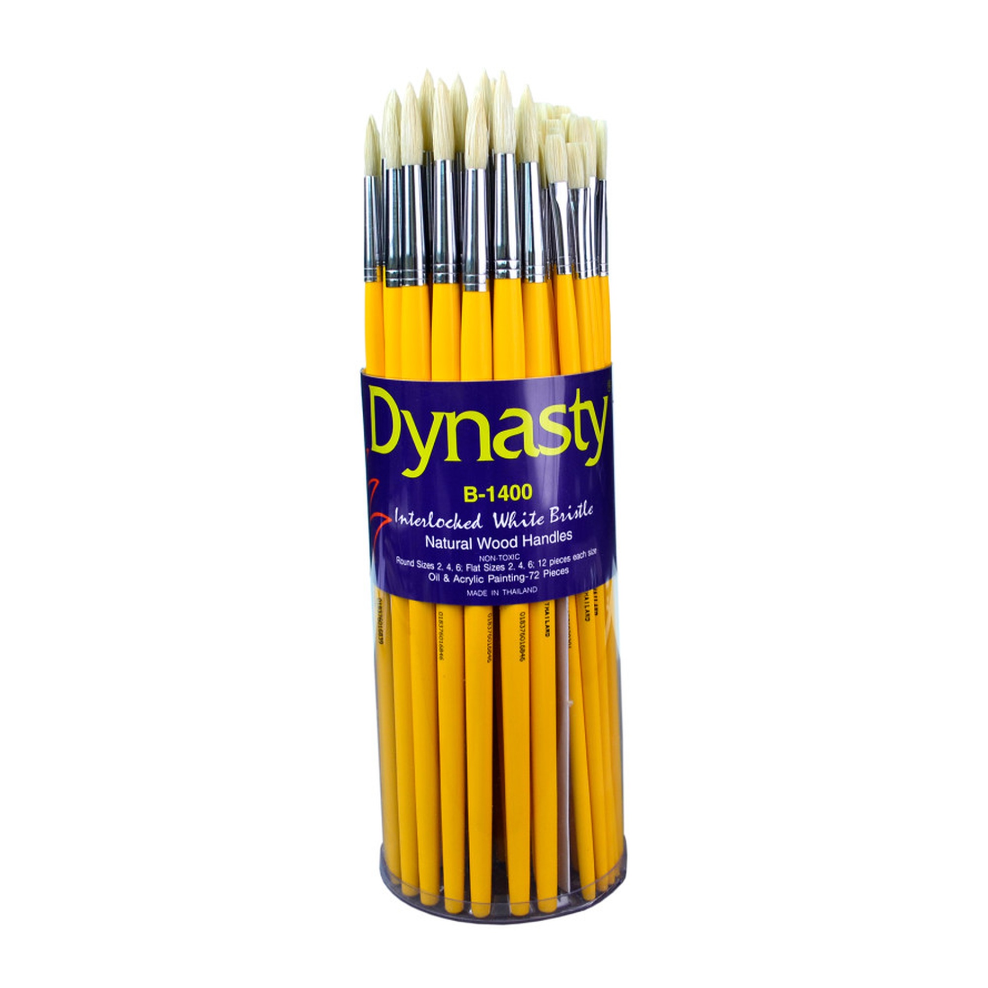 White Bristle Round and Flat Paint Brush Canister, 72 Brushes