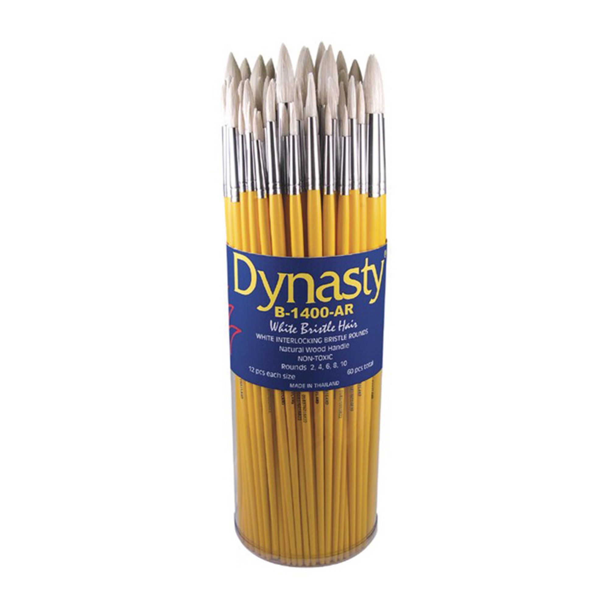 White Bristle Round Paint Brush Canister, 60-Pack