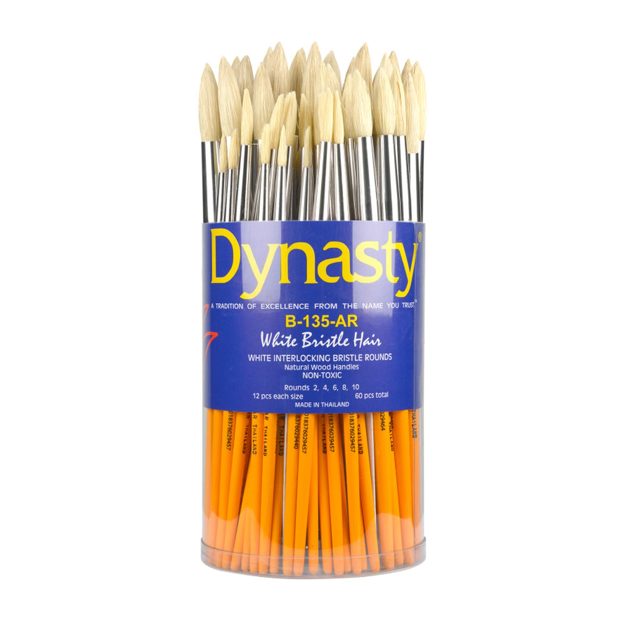 White Bristle Round Paint Brush Canister, 60 Brushes