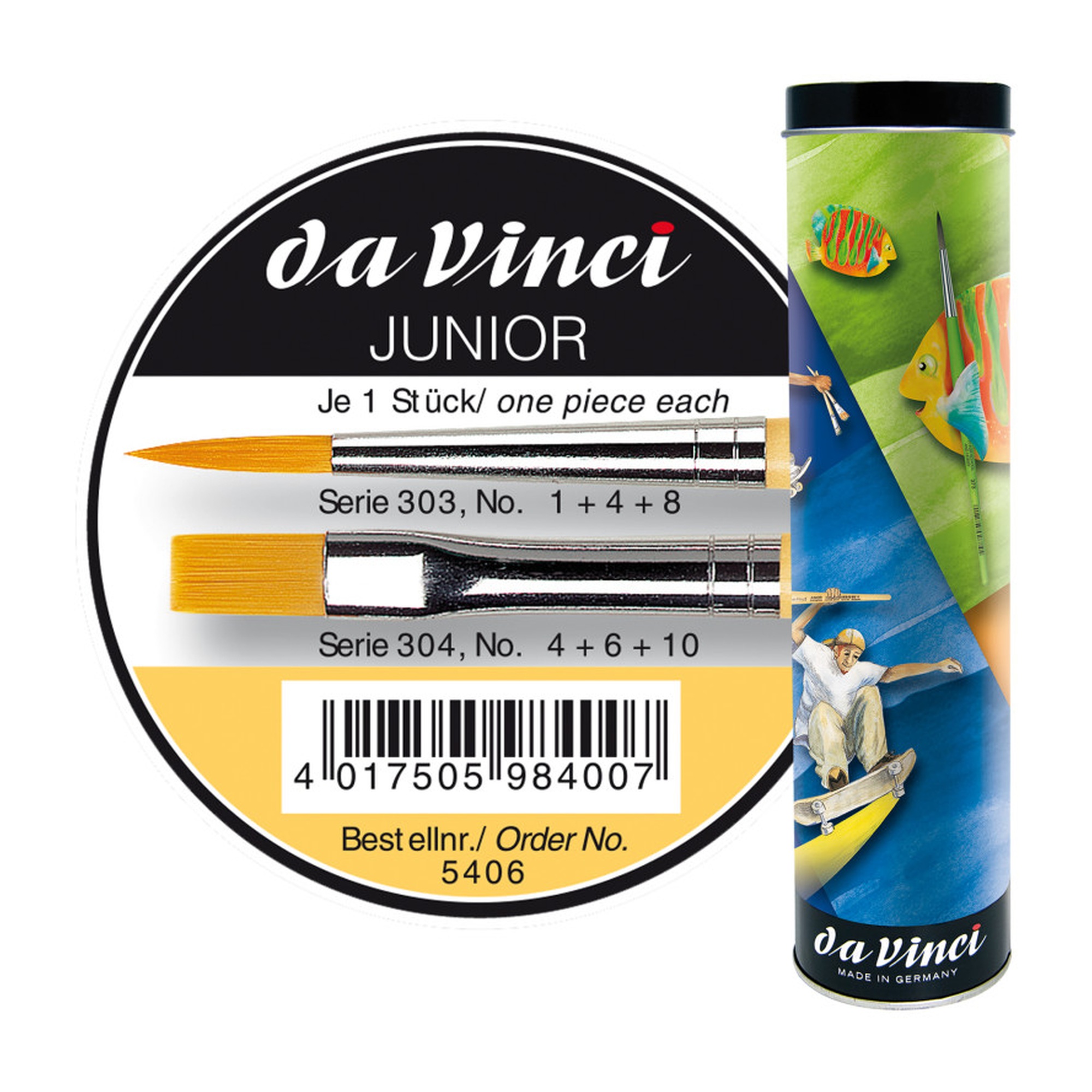 Junior Synthetic Student Paint Brush Set with Tin, 6 Brushes