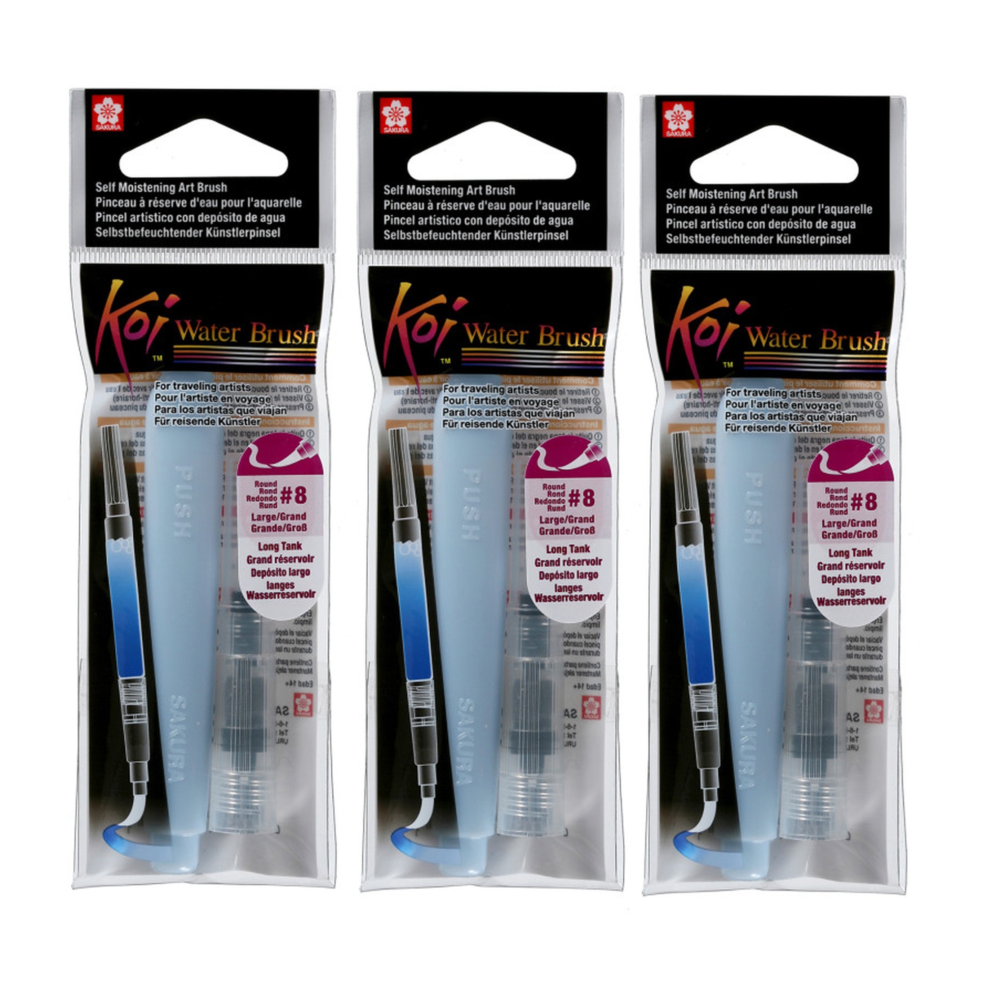 Refillable Water Brush, Large Round, 9 mL, Pack of 3