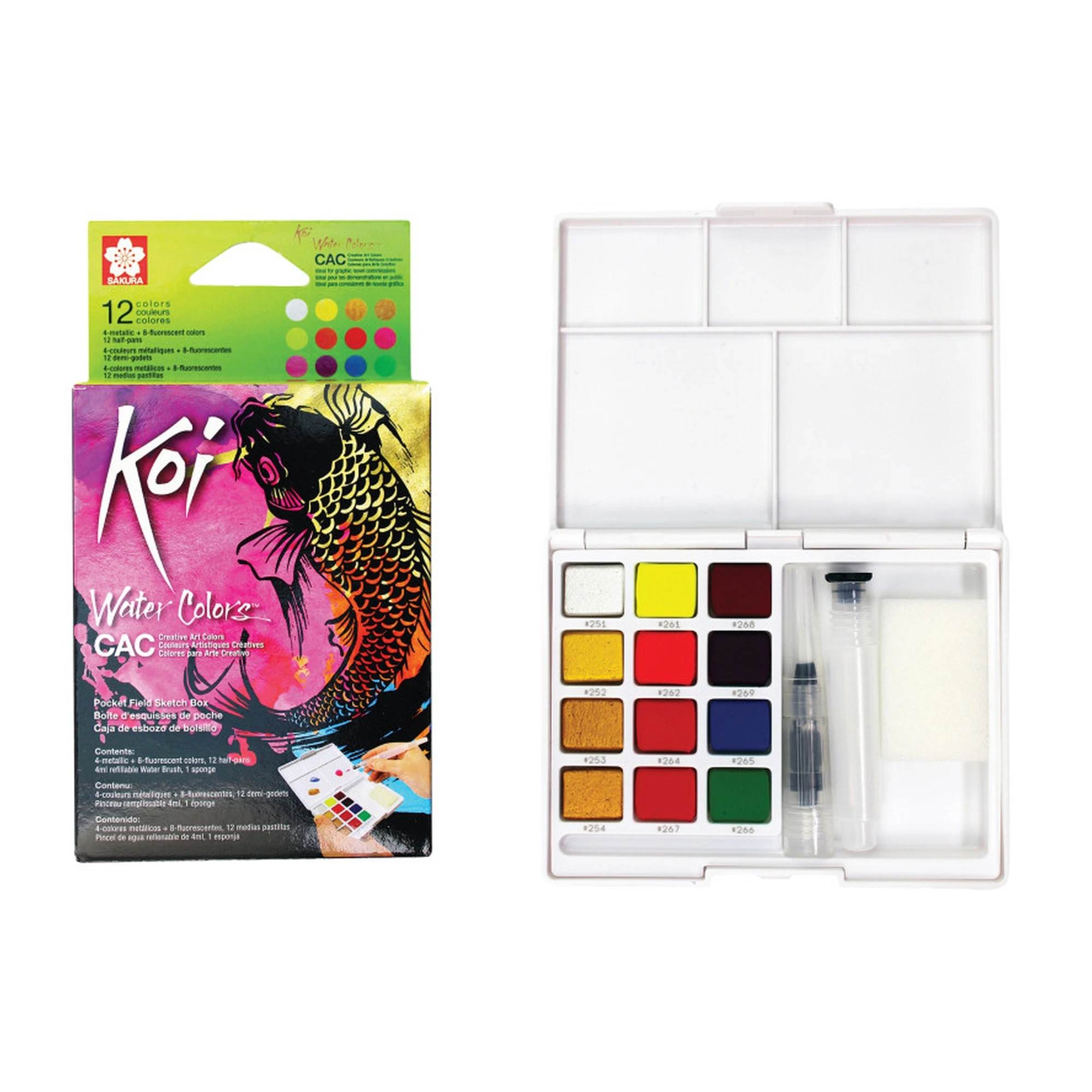 12-Color Creative Watercolor Field Sketch Box with Water Brush