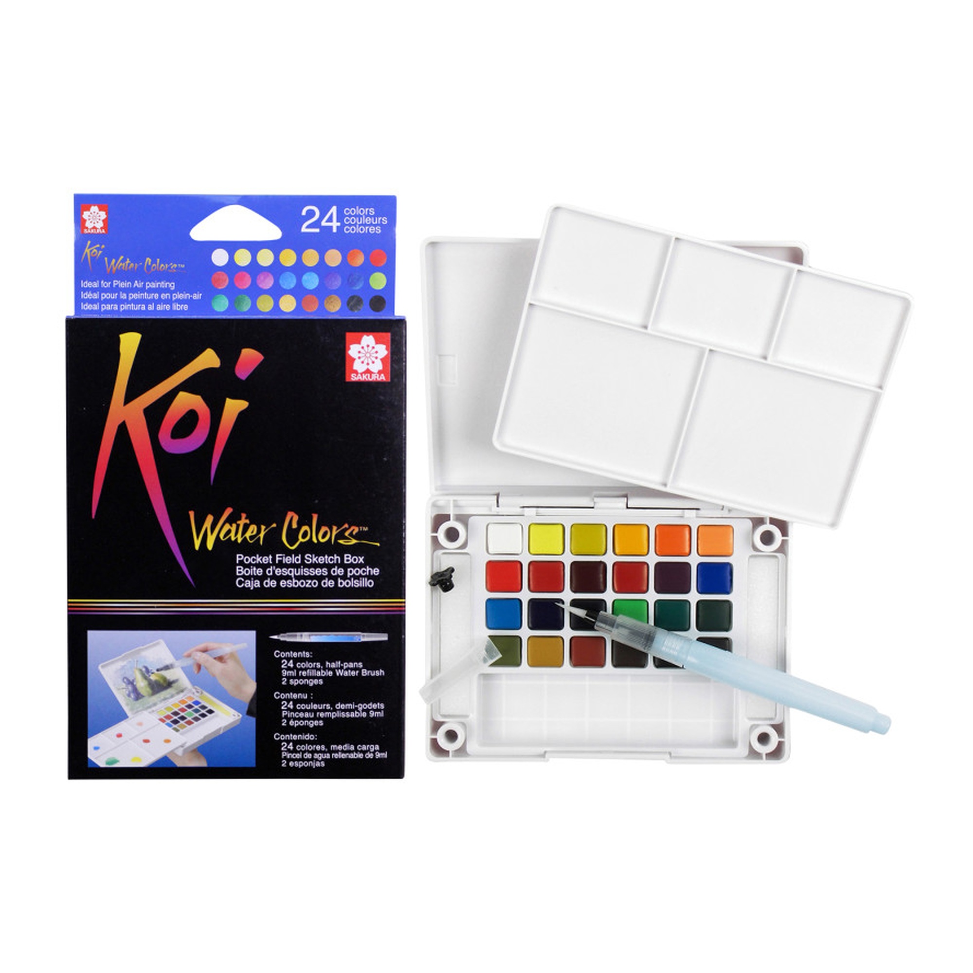 24-Color Watercolor Field Sketch Box with Water Brush