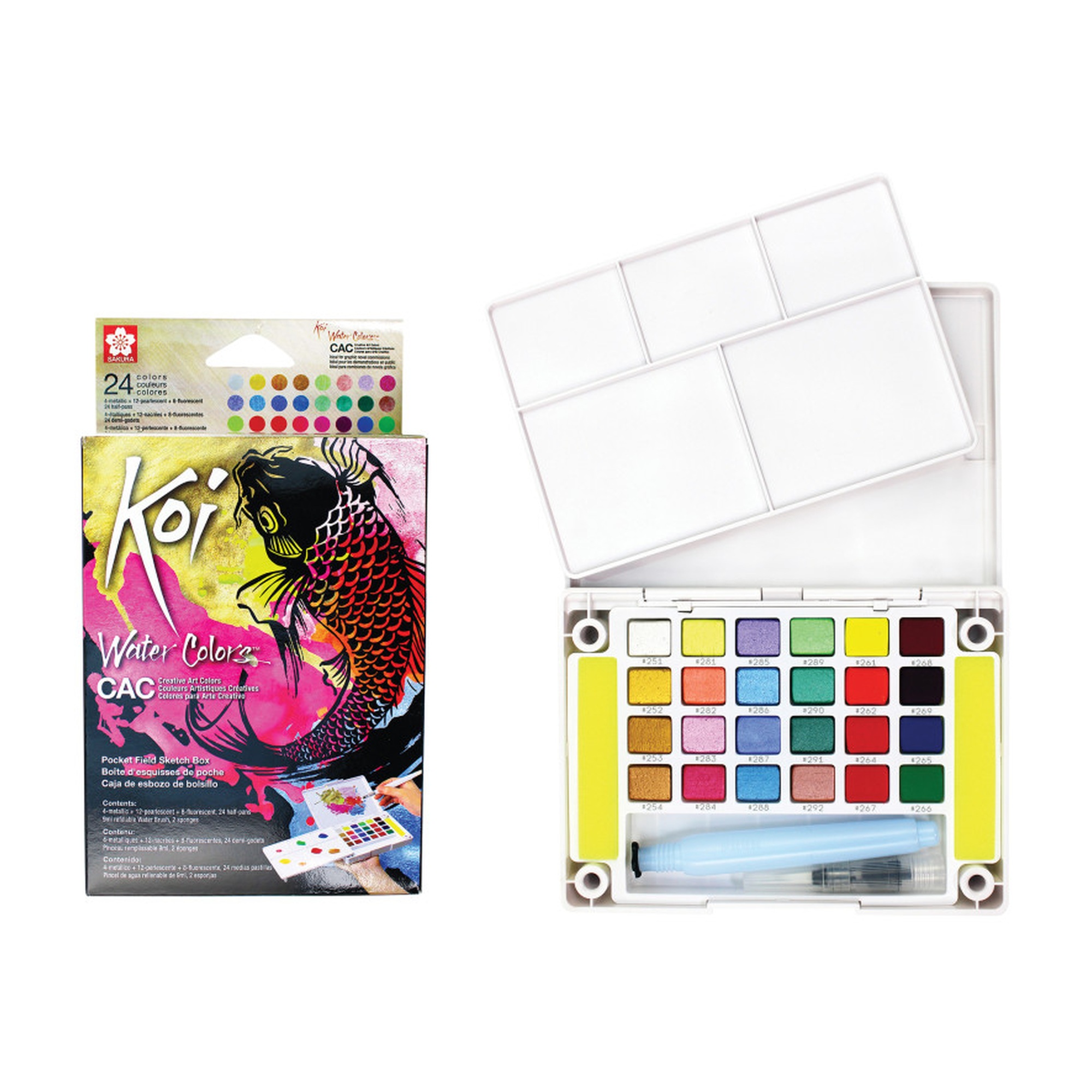 24-Color Creative Watercolor Field Sketch Box with Water Brush
