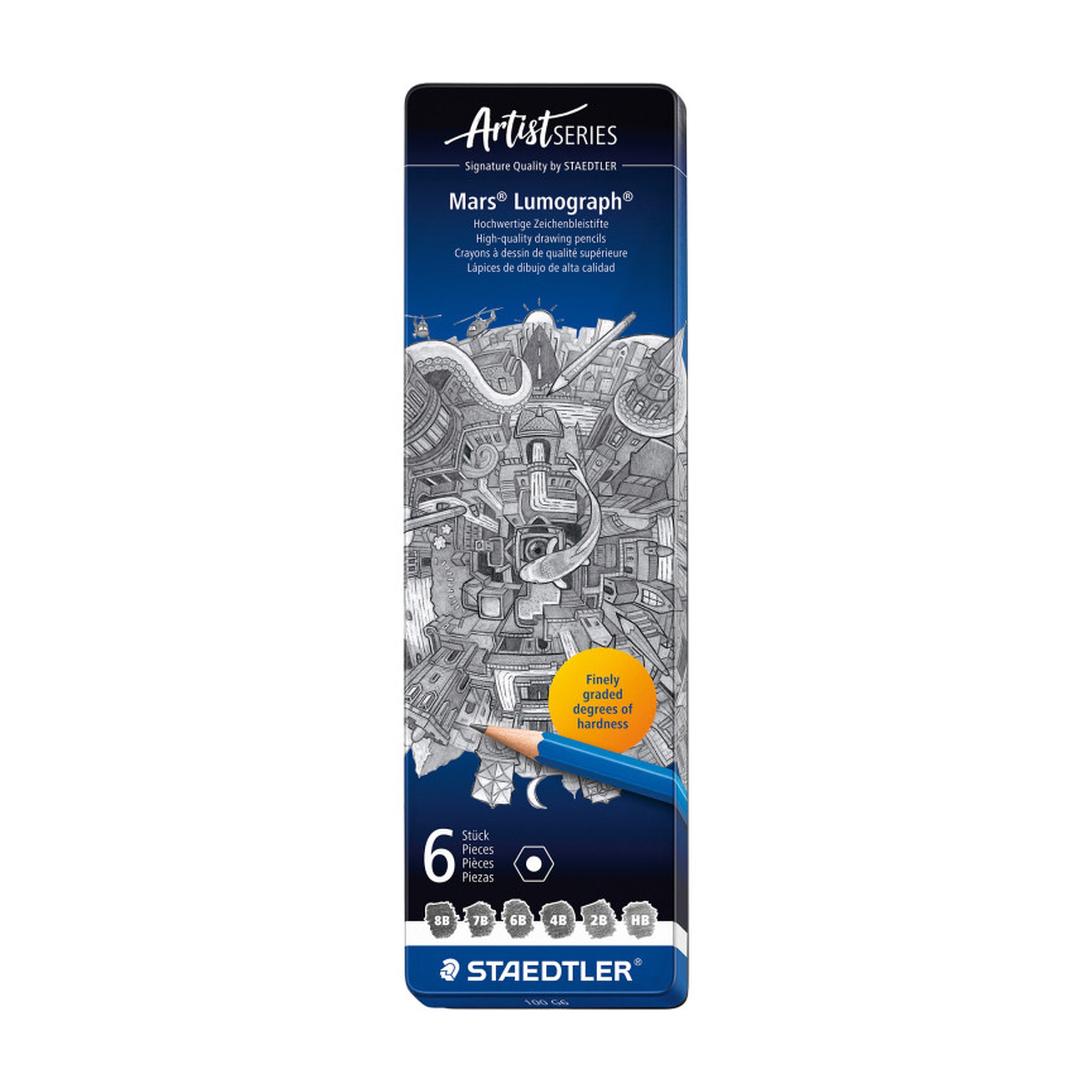 Soft Lead Drawing Pencil Set, 6 Assorted Grades