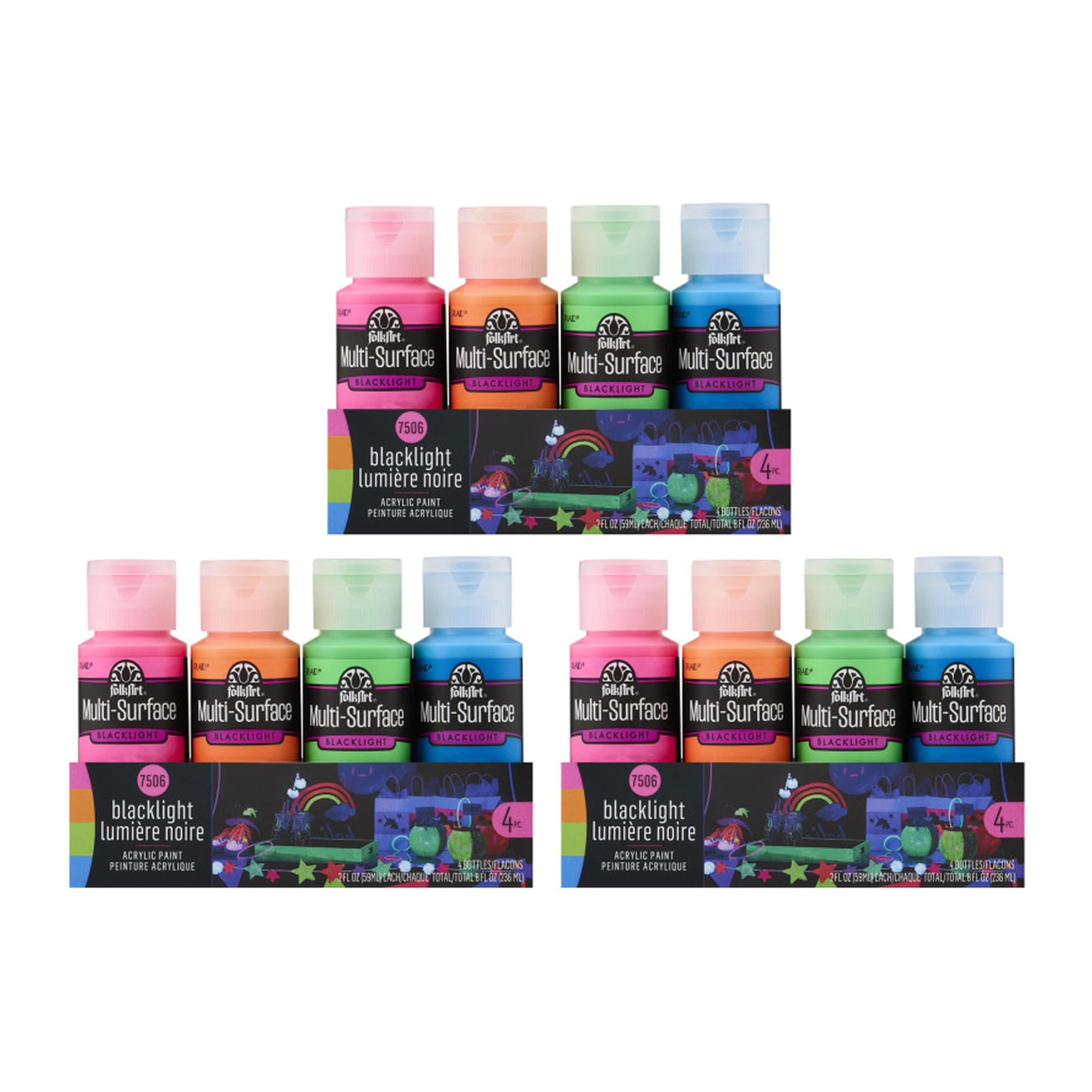 Neon Blacklight Multi-Surface Acrylic Paint Set, 2 oz., 12 Paints