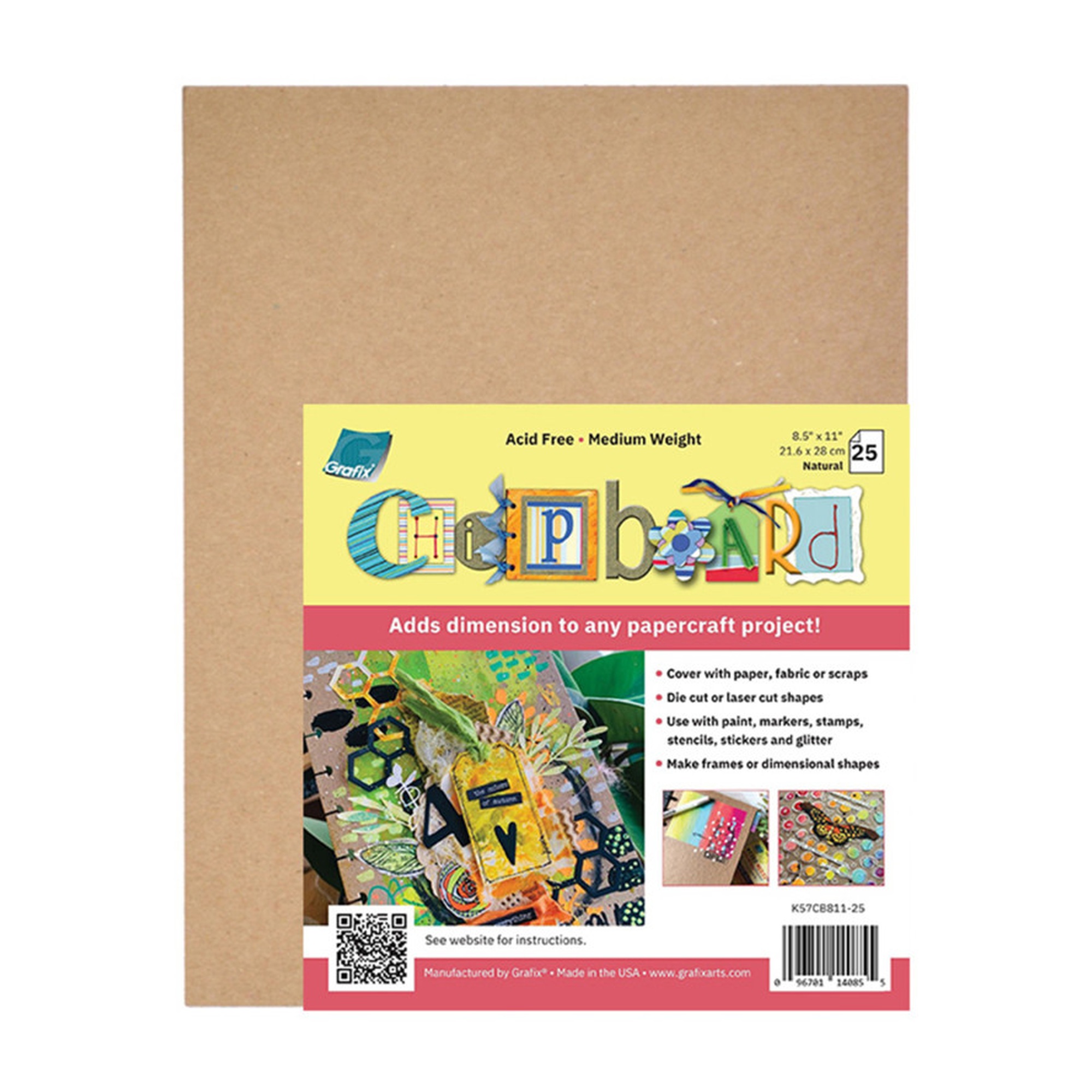 Natural Medium Chipboard Sheets, 8.5 x 11 in., 25-Pack