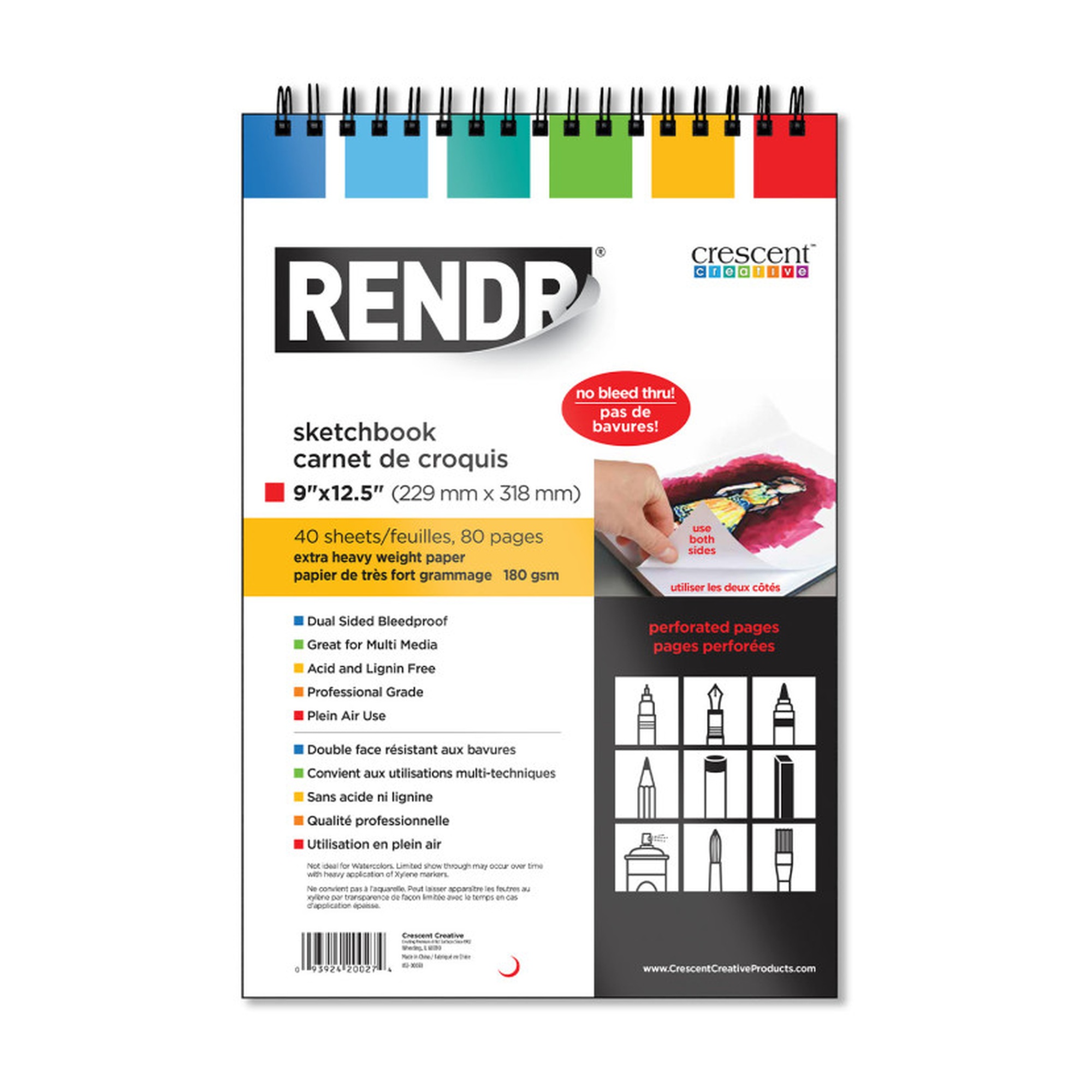 Bleed-Resistant Wirebound Perforated Sketchbook, 9 x 12.5 in
