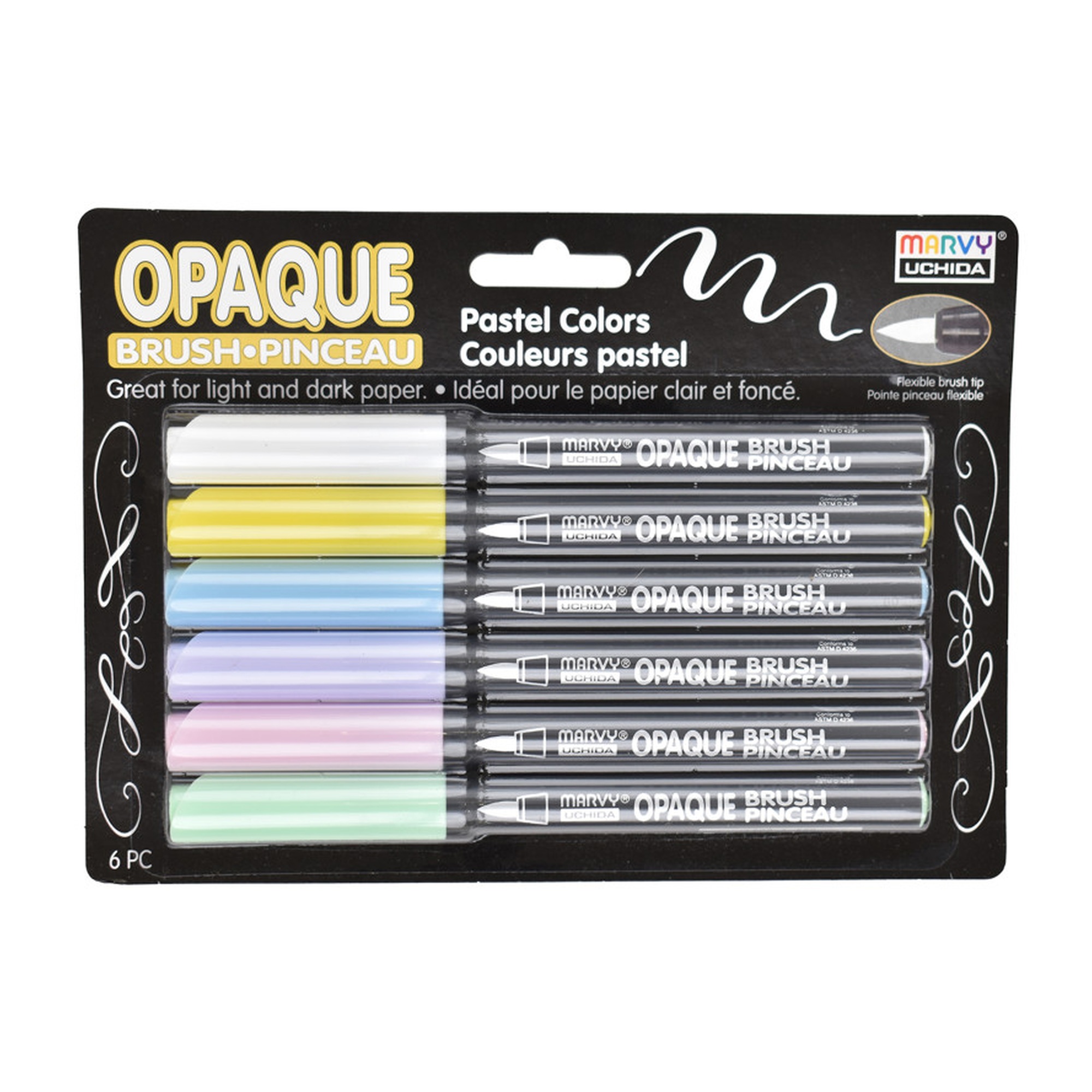 Pastel Opaque Brush Tip Markers, 6-Pack